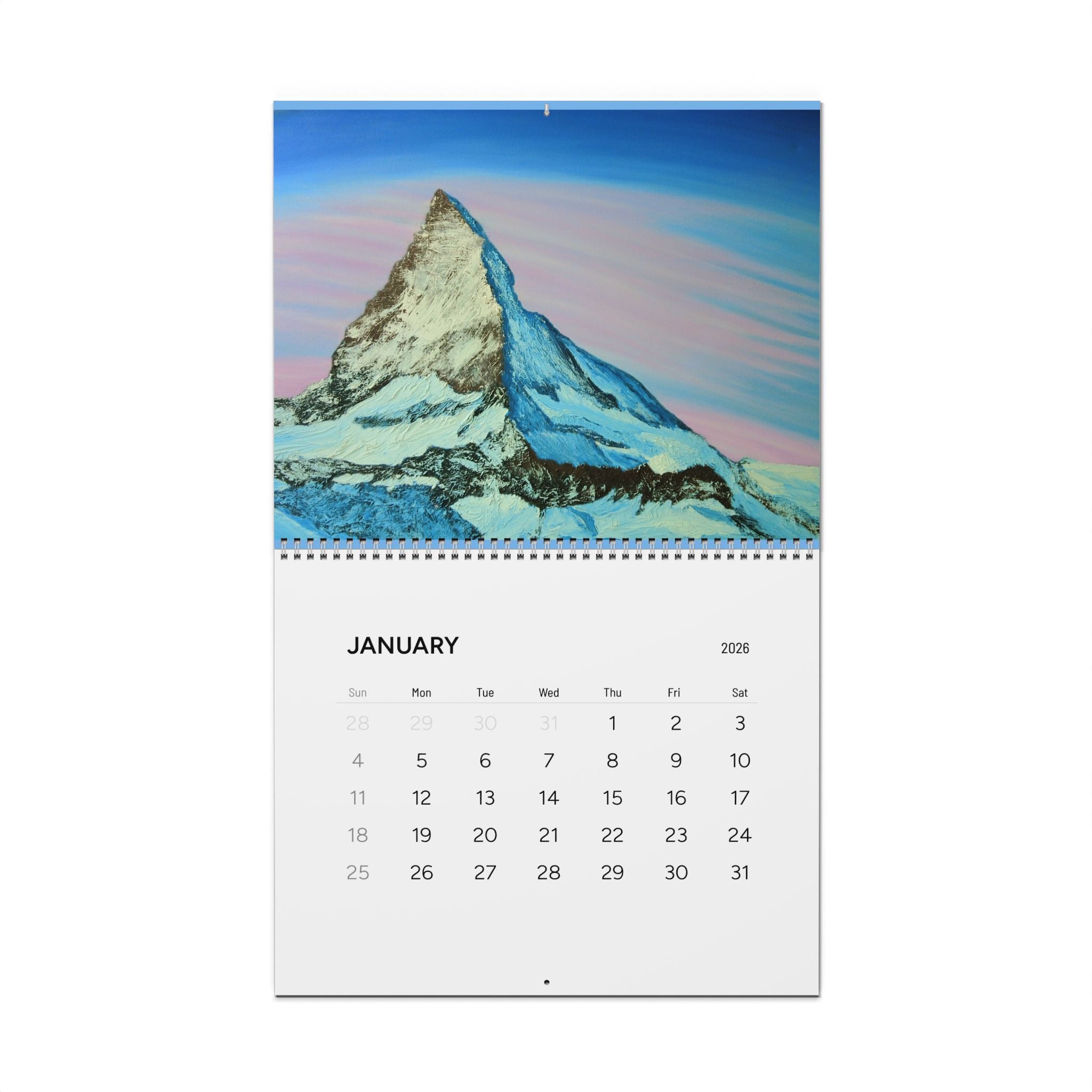 2026 Minimal Pink Wall Calendar — Monthly Grid Calendar for Home & Office