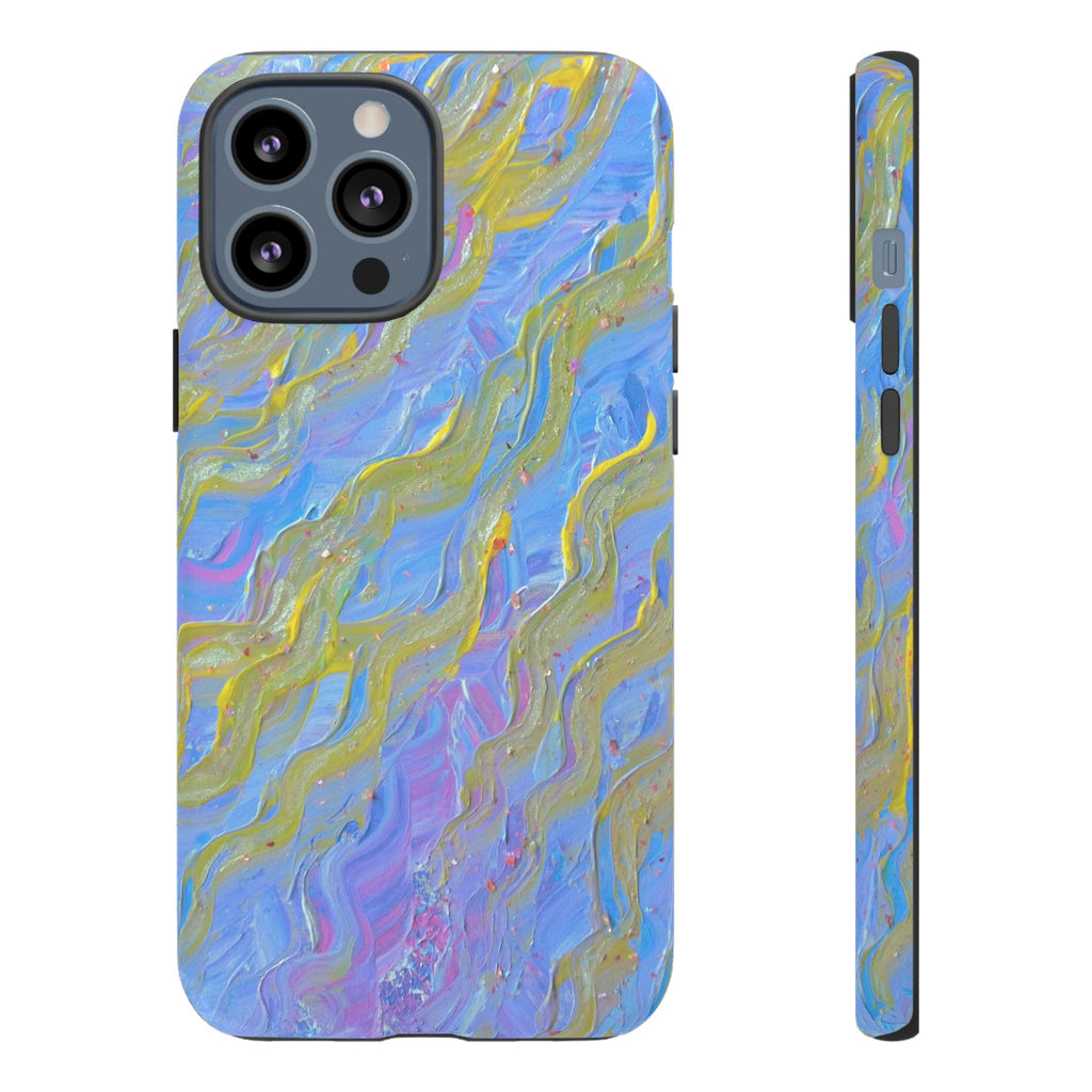 Pastel Marble Tough Phone Case — Blue & Gold Abstract Protective Cover