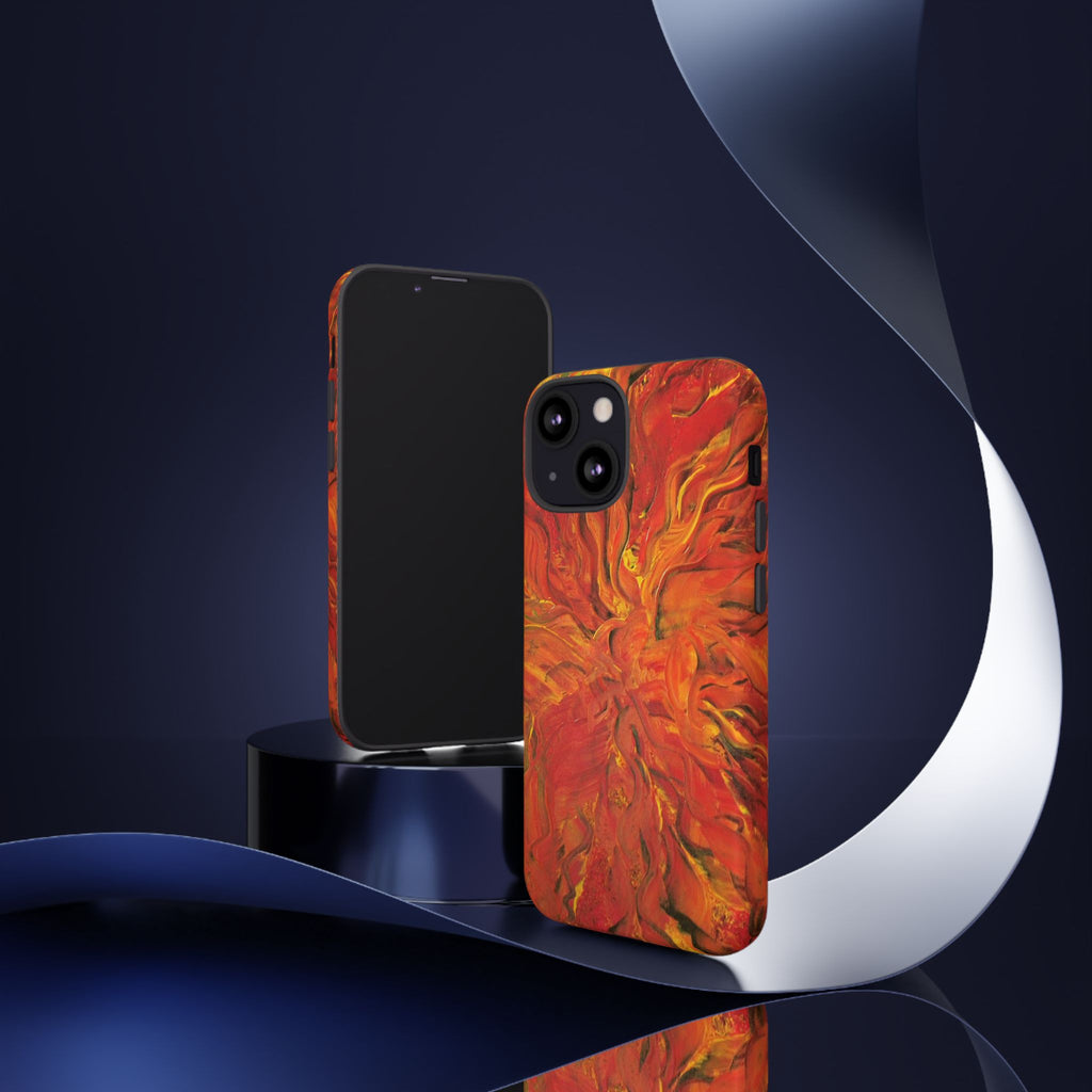 Flame Swirl Tough Phone Case — Abstract Red & Orange Art Protective Cover