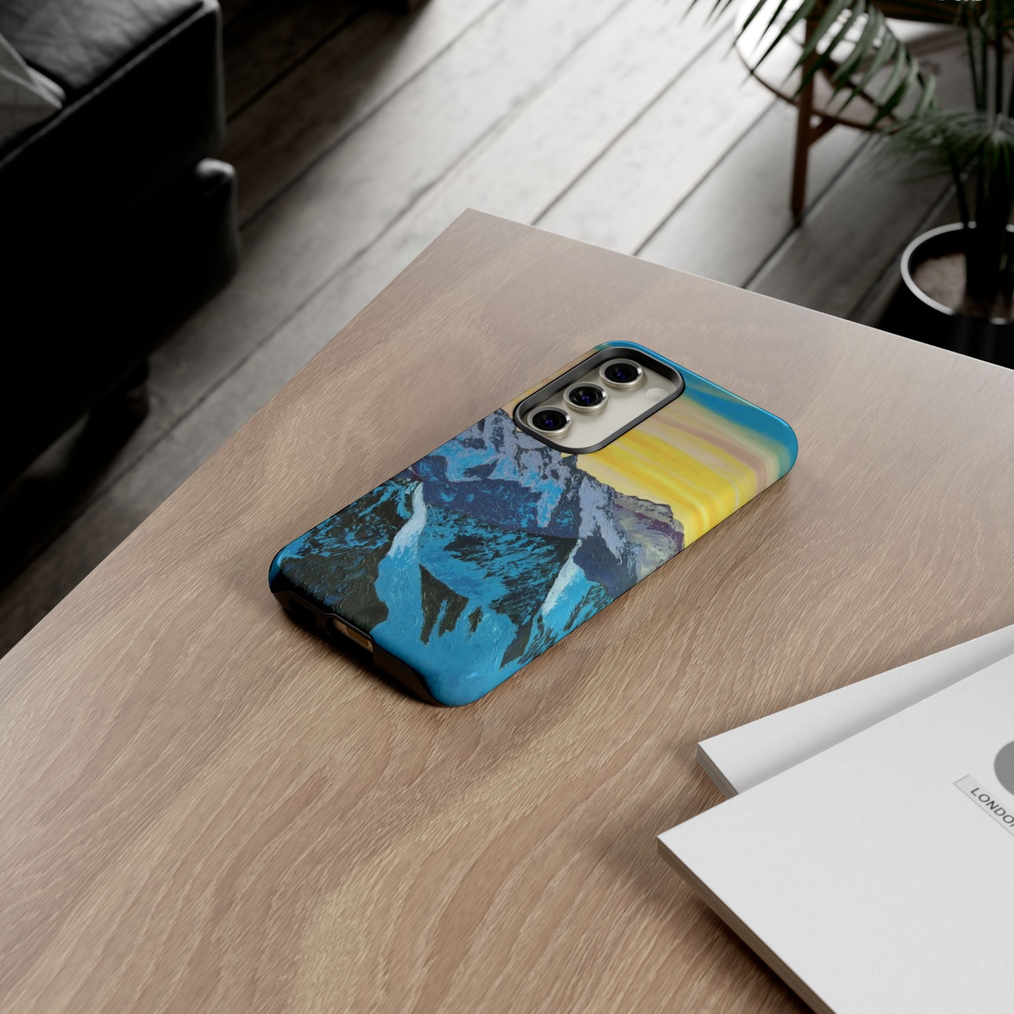 Mountain Sunset Phone Case — Protective Tough Case with Scenic Blue Peaks Design