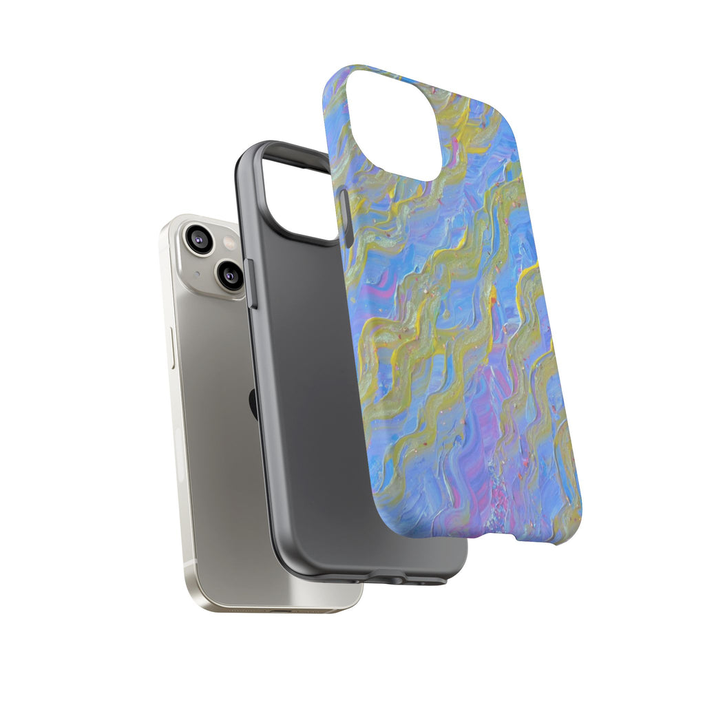 Pastel Marble Tough Phone Case — Blue & Gold Abstract Protective Cover