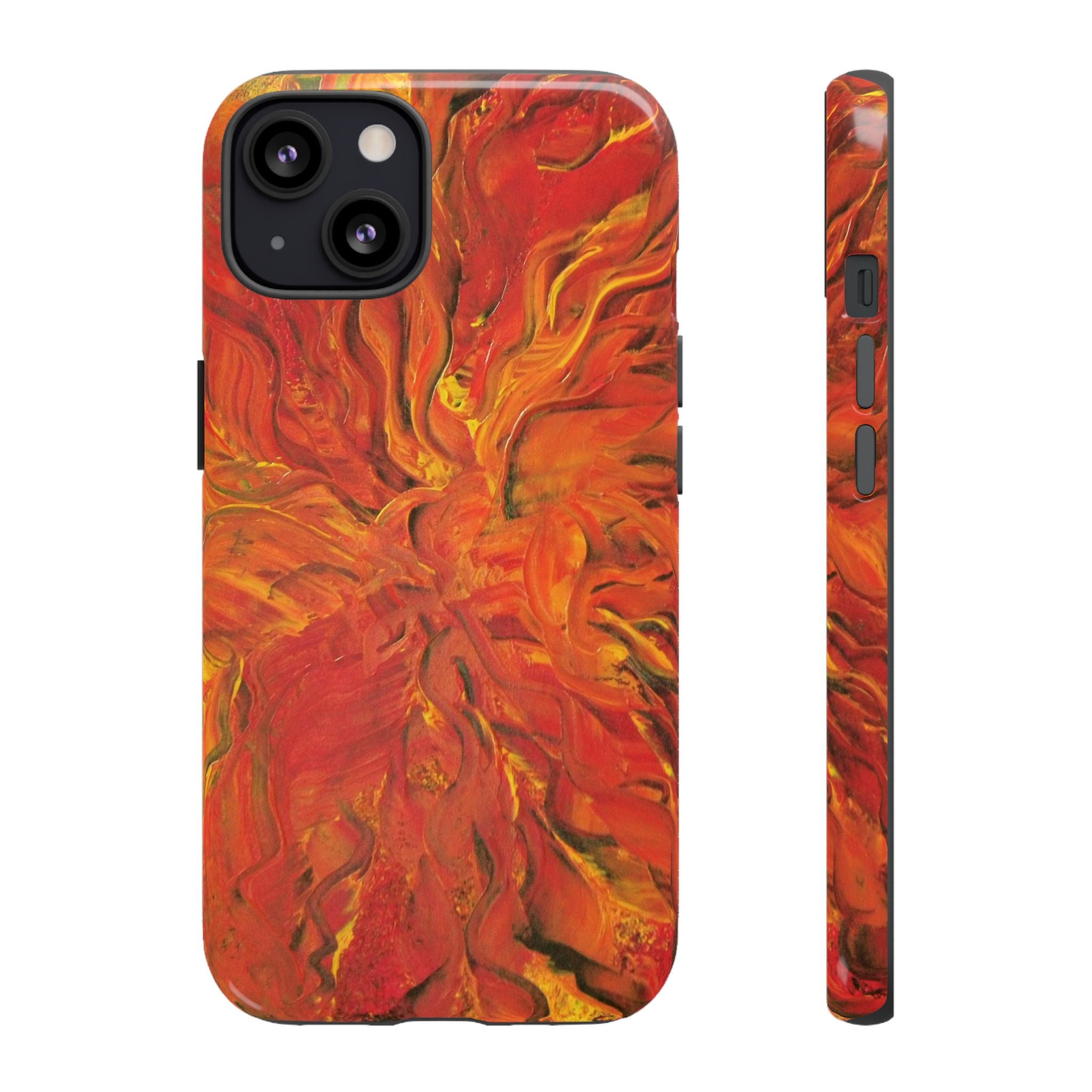 Flame Swirl Tough Phone Case — Abstract Red & Orange Art Protective Cover