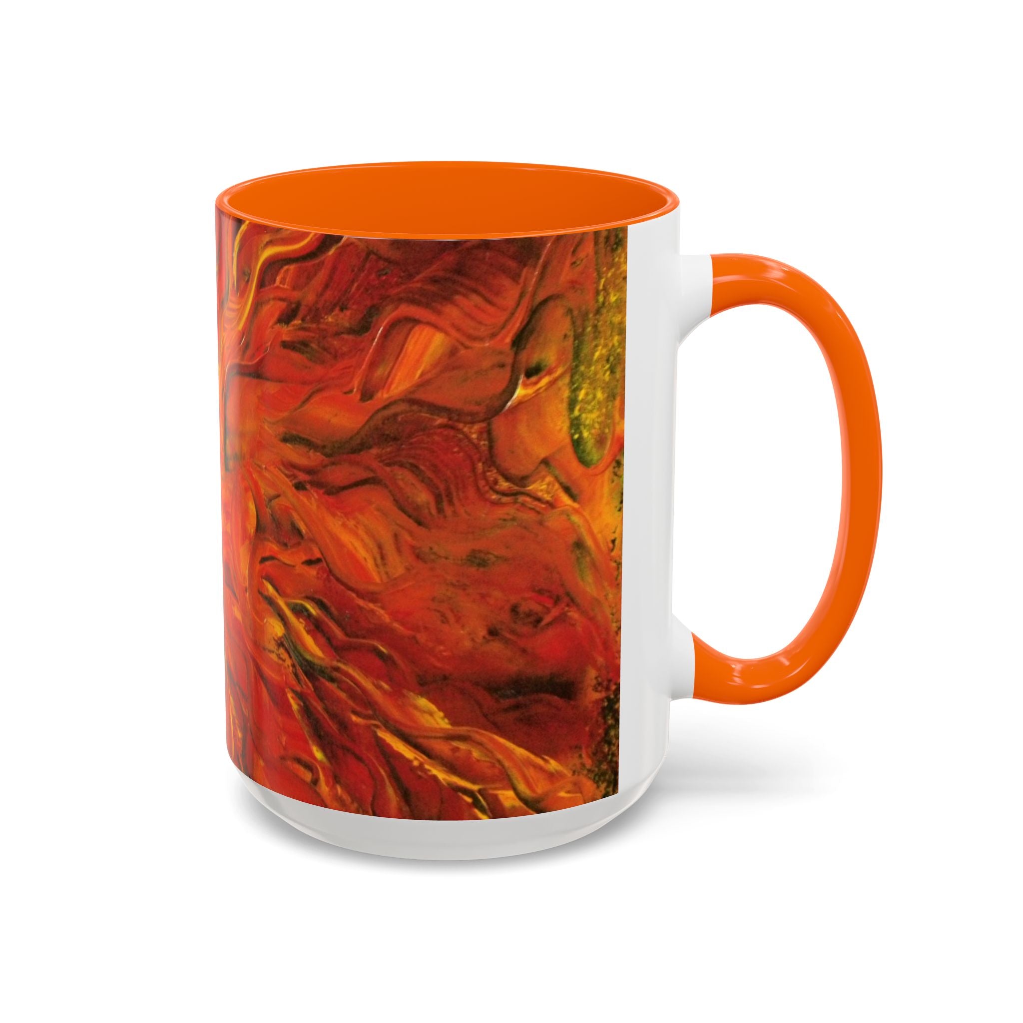 Fiery Abstract Accent Coffee Mug — Red Orange Swirl Art (11/15oz)