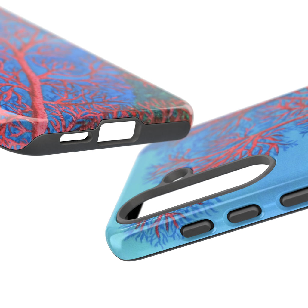 Coral Reef Phone Case — Vibrant Red Sea Fan on Ocean Blue Tough Case
