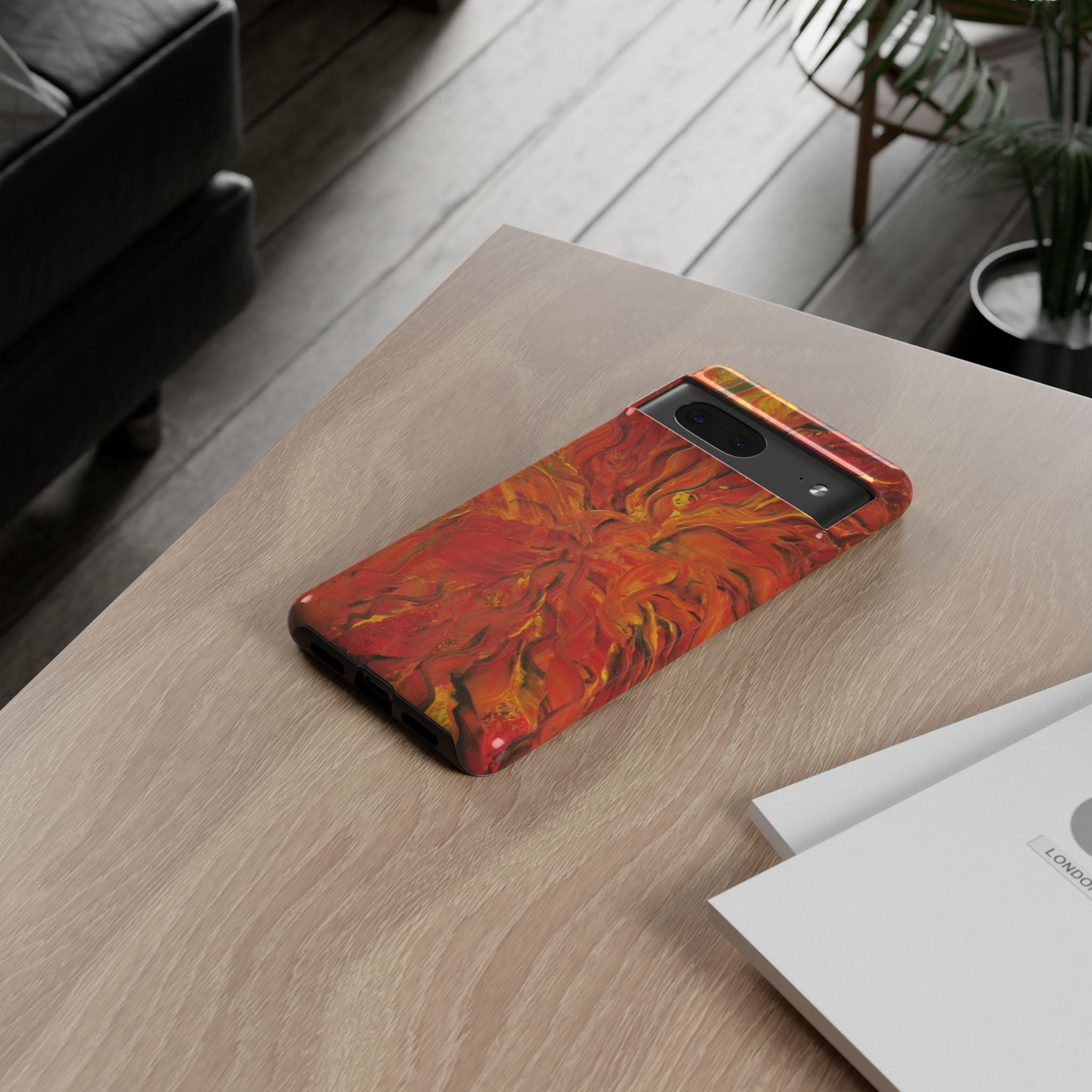 Flame Swirl Tough Phone Case — Abstract Red & Orange Art Protective Cover