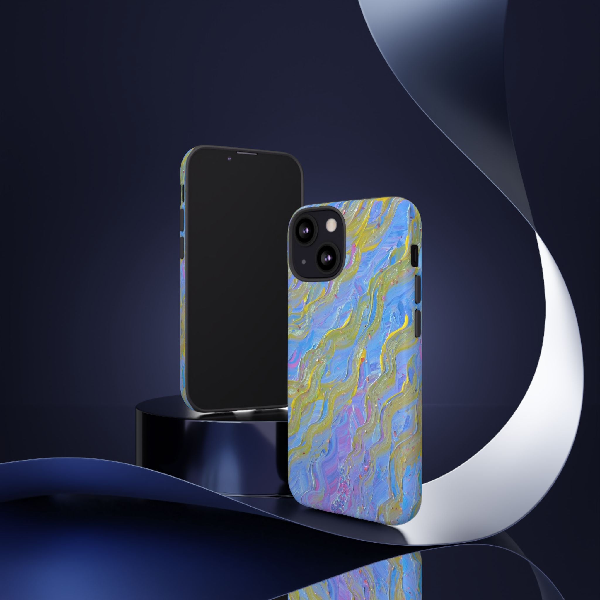Pastel Marble Tough Phone Case — Blue & Gold Abstract Protective Cover