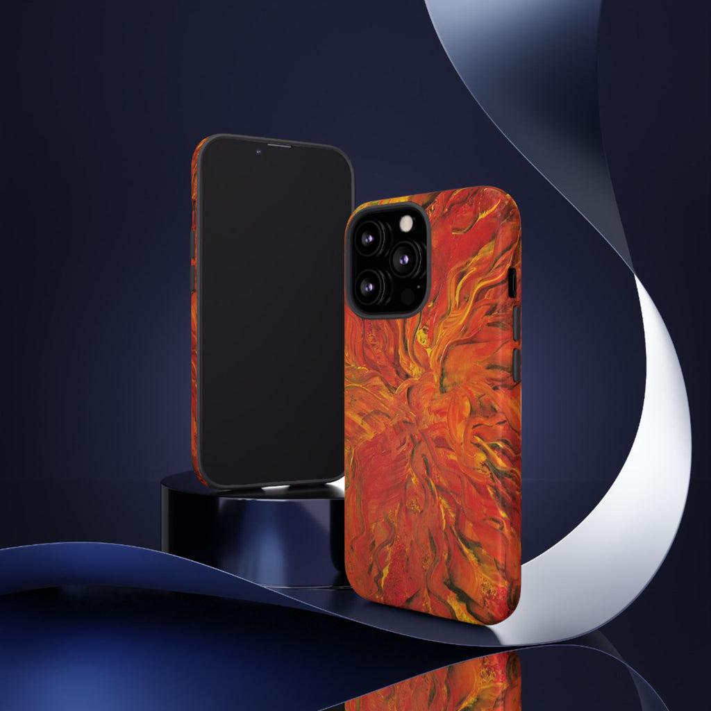 Flame Swirl Tough Phone Case — Abstract Red & Orange Art Protective Cover
