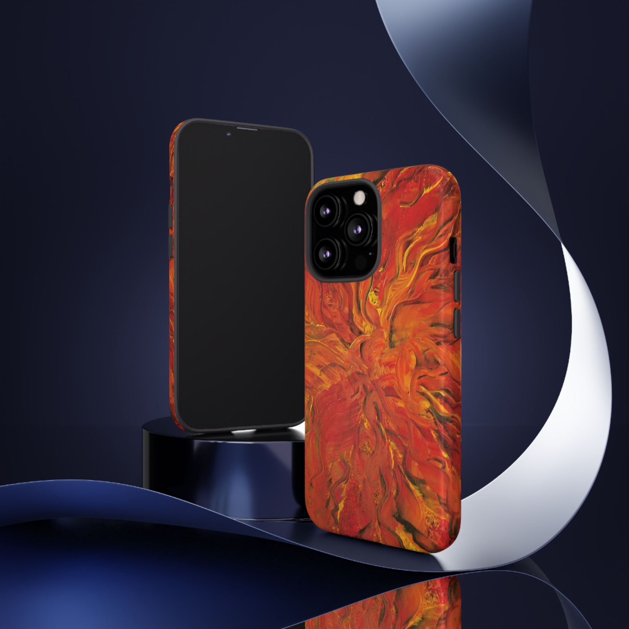 Flame Swirl Tough Phone Case — Abstract Red & Orange Art Protective Cover