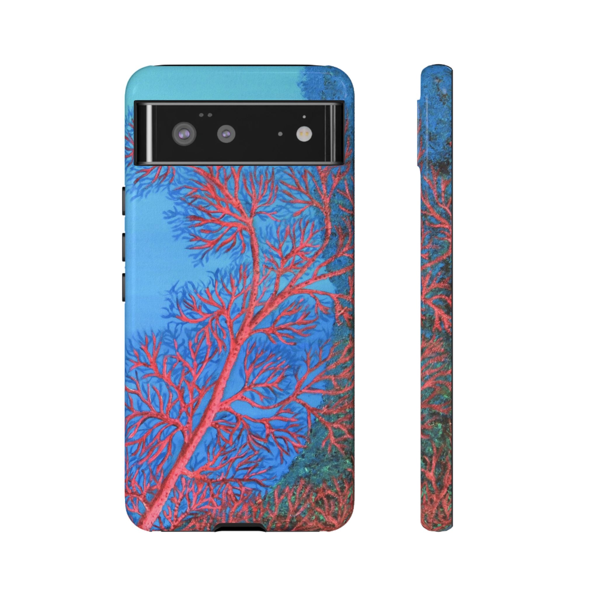 Coral Reef Phone Case — Vibrant Red Sea Fan on Ocean Blue Tough Case