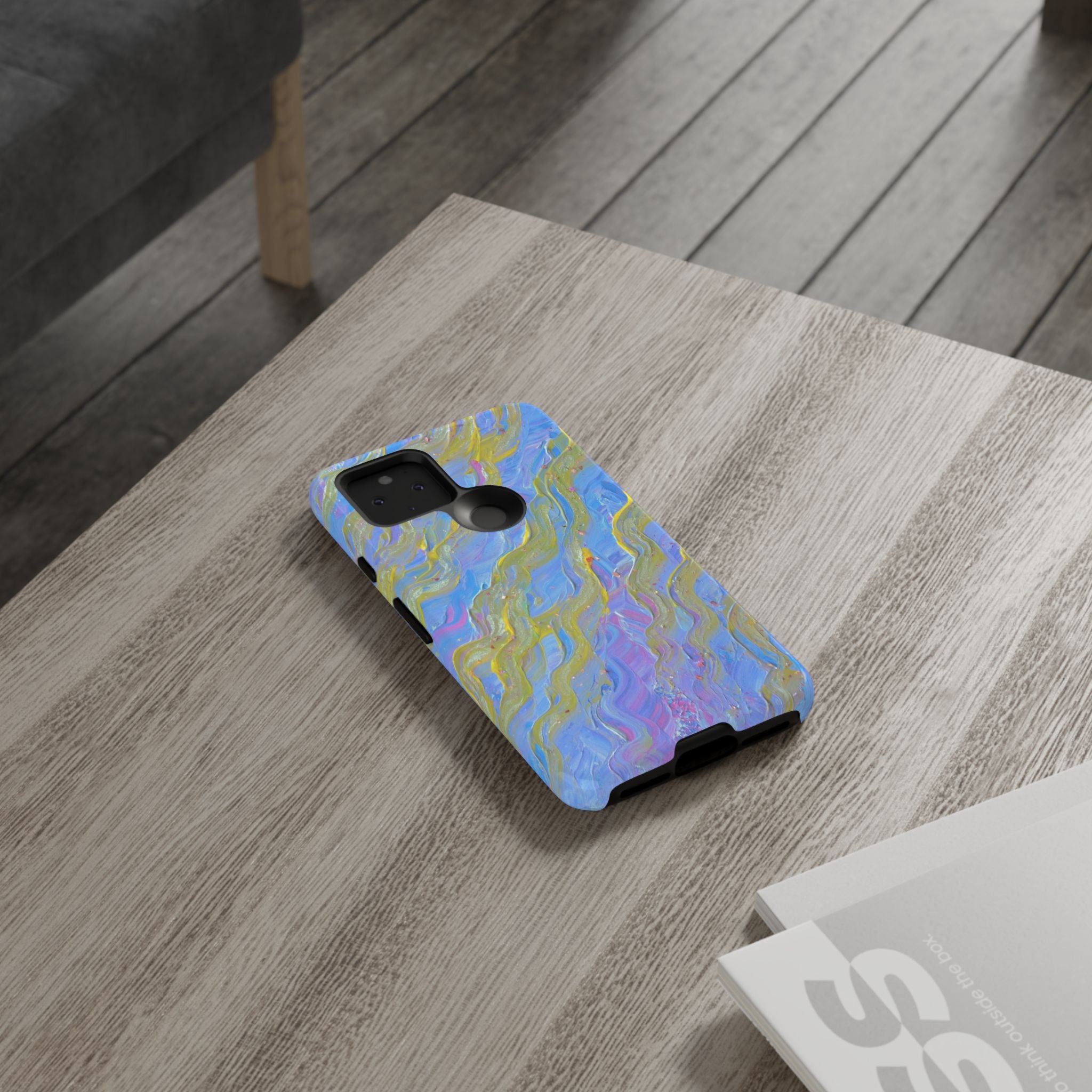 Pastel Marble Tough Phone Case — Blue & Gold Abstract Protective Cover