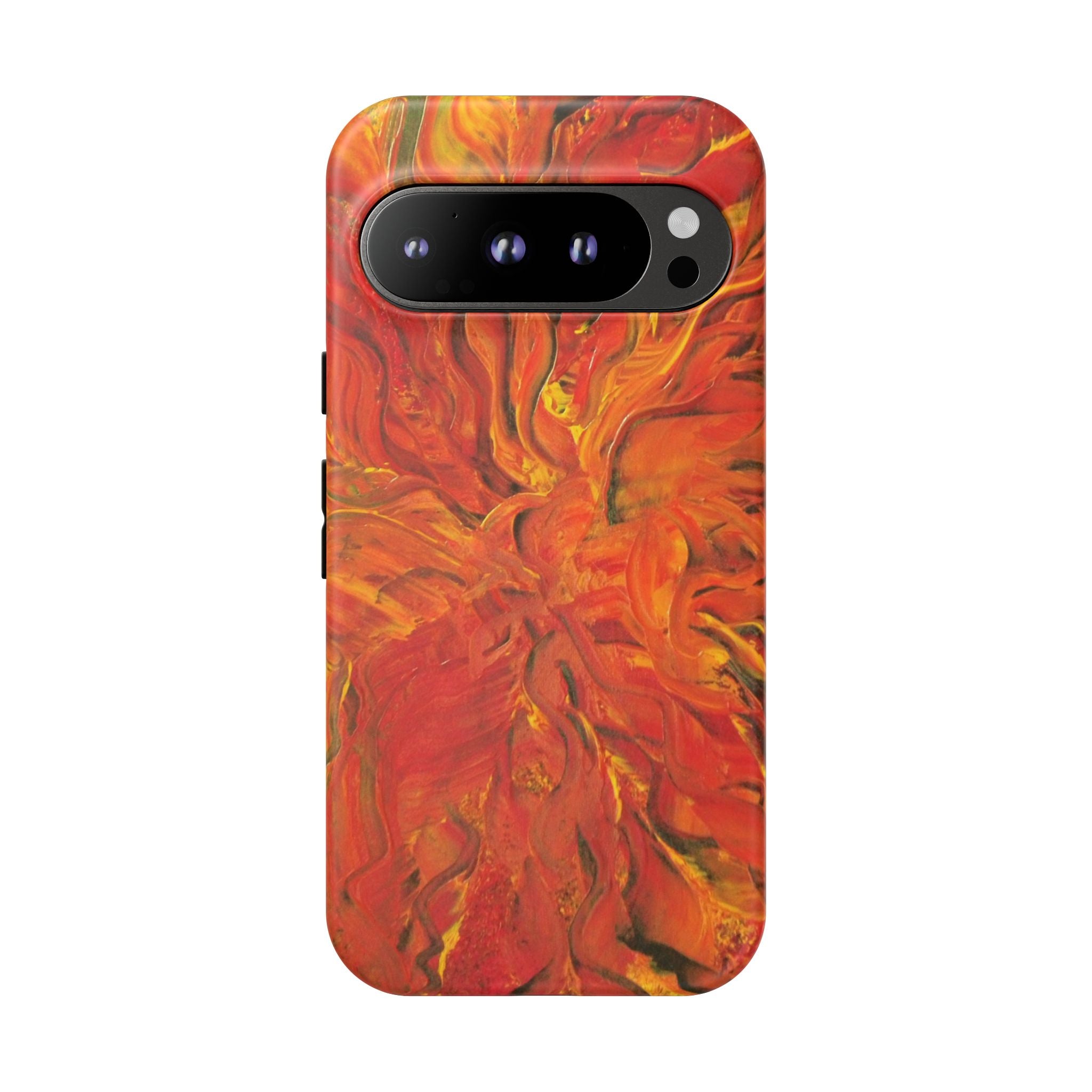 Flame Swirl Tough Phone Case — Abstract Red & Orange Art Protective Cover