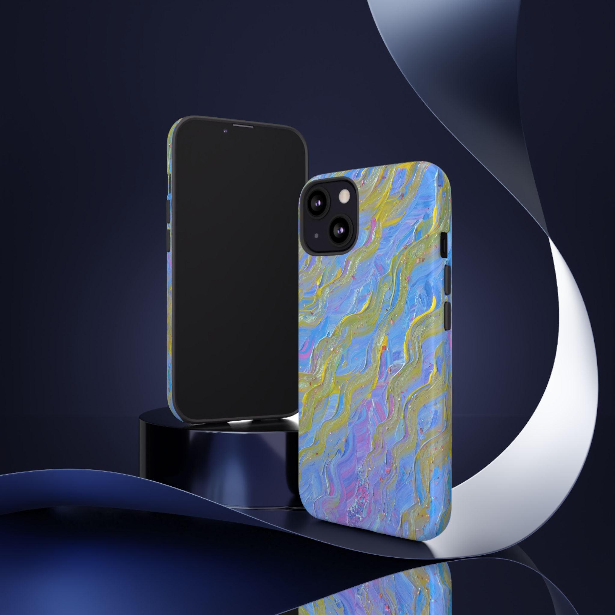 Pastel Marble Tough Phone Case — Blue & Gold Abstract Protective Cover