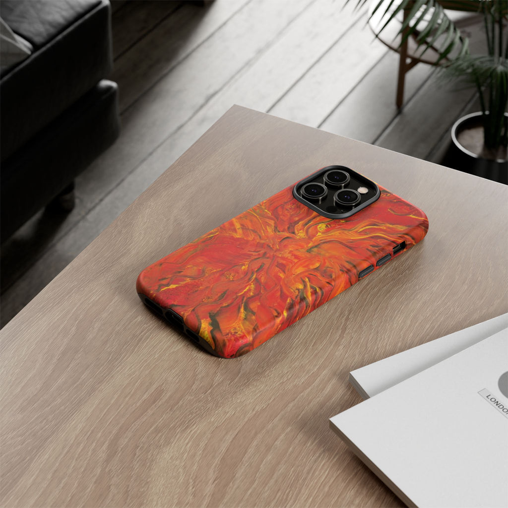 Flame Swirl Tough Phone Case — Abstract Red & Orange Art Protective Cover