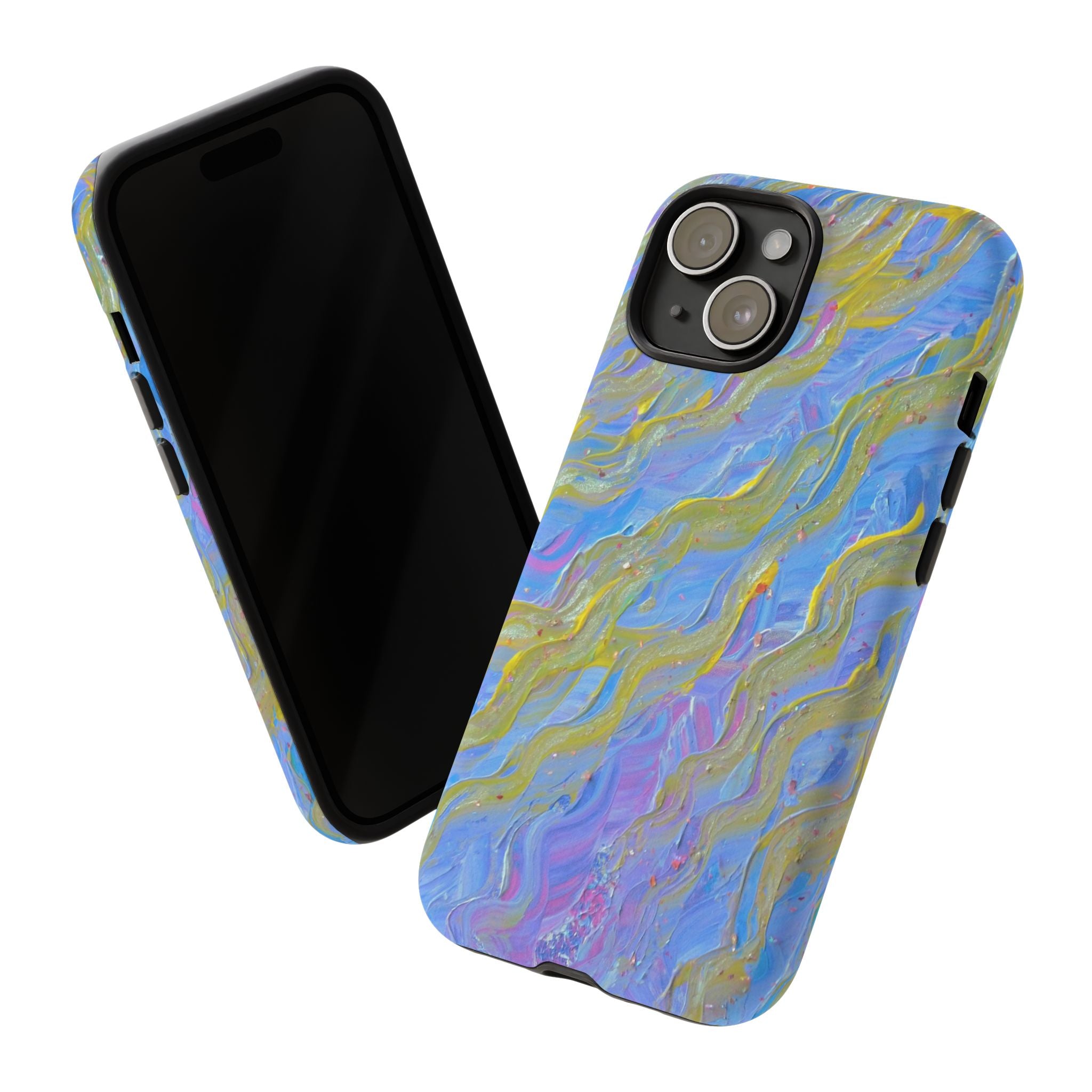 Pastel Marble Tough Phone Case — Blue & Gold Abstract Protective Cover