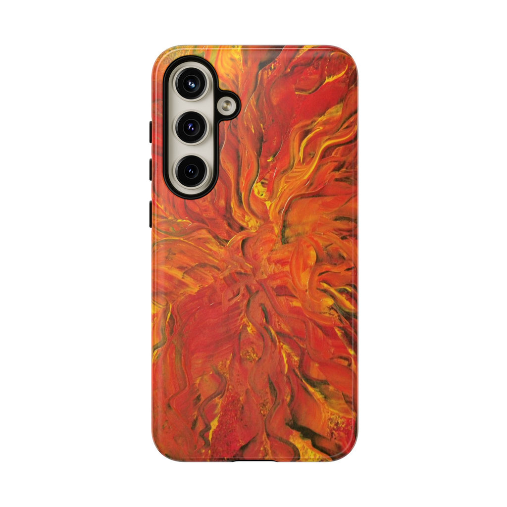 Flame Swirl Tough Phone Case — Abstract Red & Orange Art Protective Cover