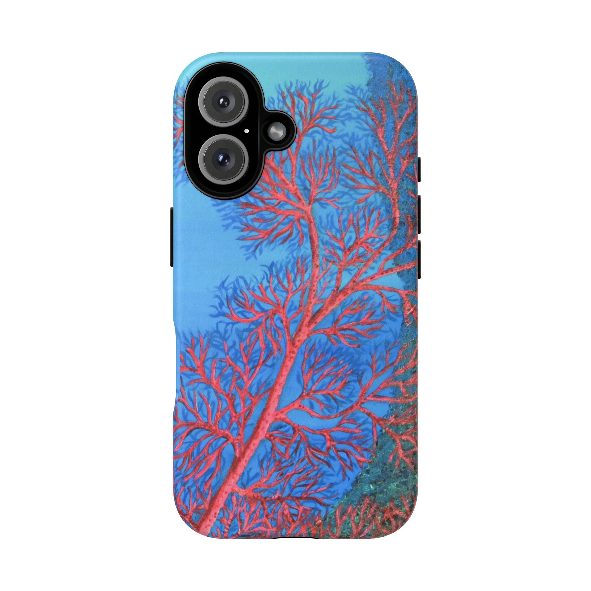 Coral Reef Phone Case — Vibrant Red Sea Fan on Ocean Blue Tough Case