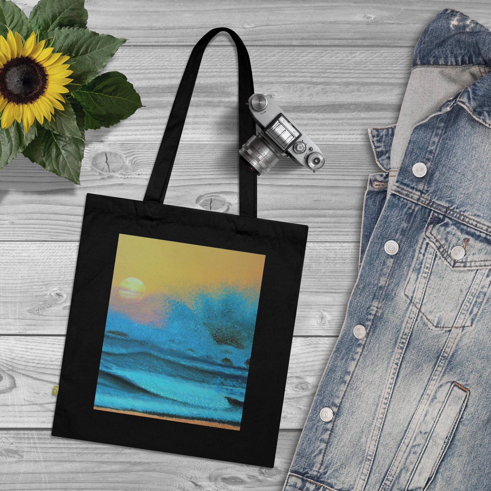 Sunset Wave Organic Cotton Tote — Beachy Art Print Reusable Bag