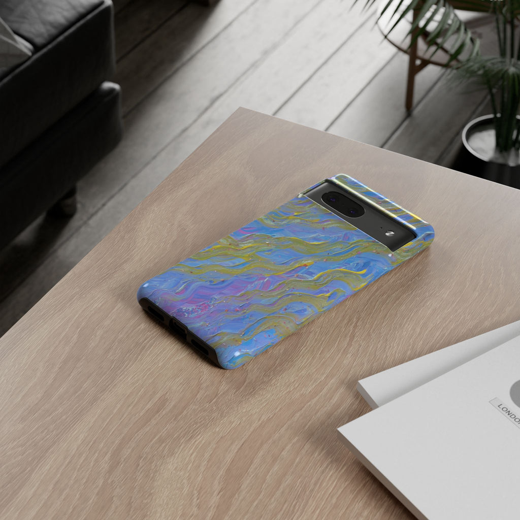 Pastel Marble Tough Phone Case — Blue & Gold Abstract Protective Cover