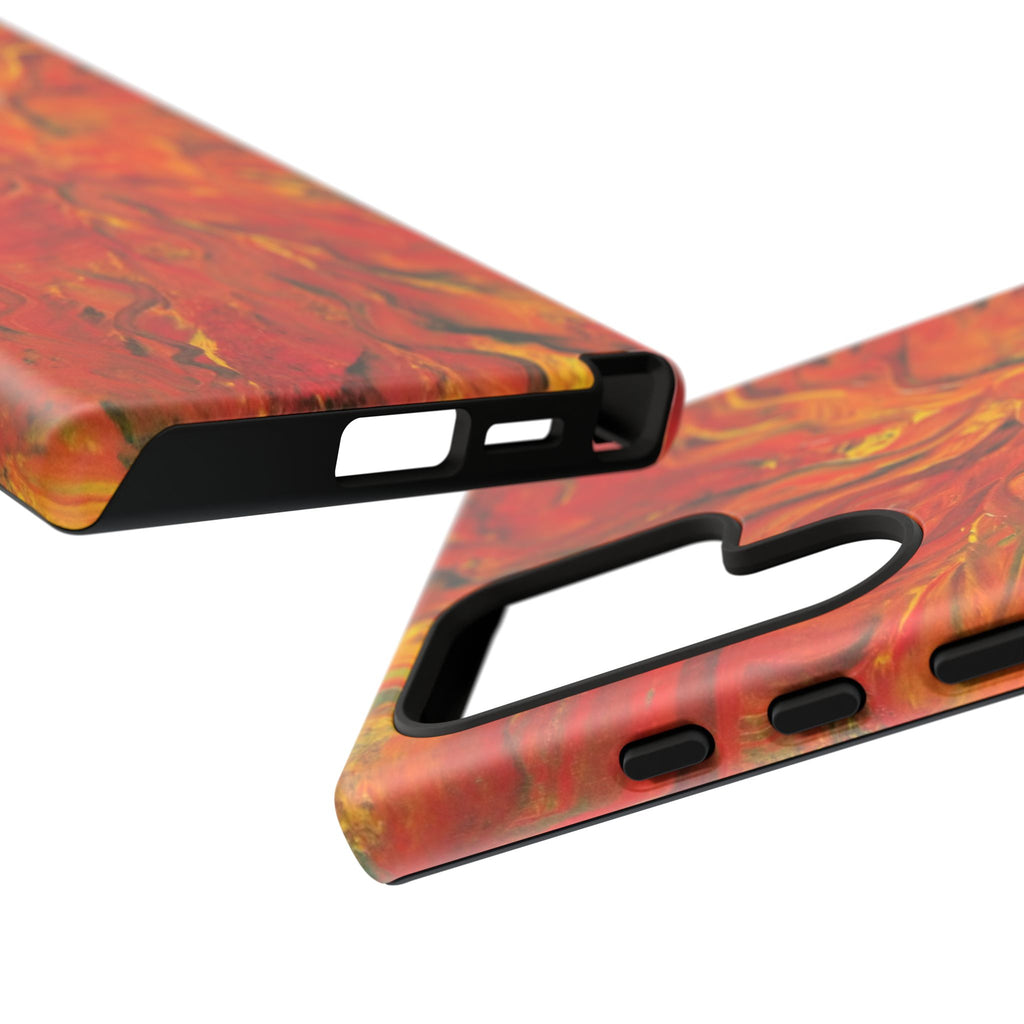 Flame Swirl Tough Phone Case — Abstract Red & Orange Art Protective Cover