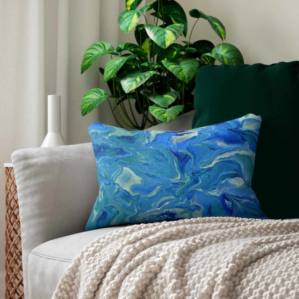 Blue Marble Lumbar Pillow - Abstract Ocean Wave Accent Cushion