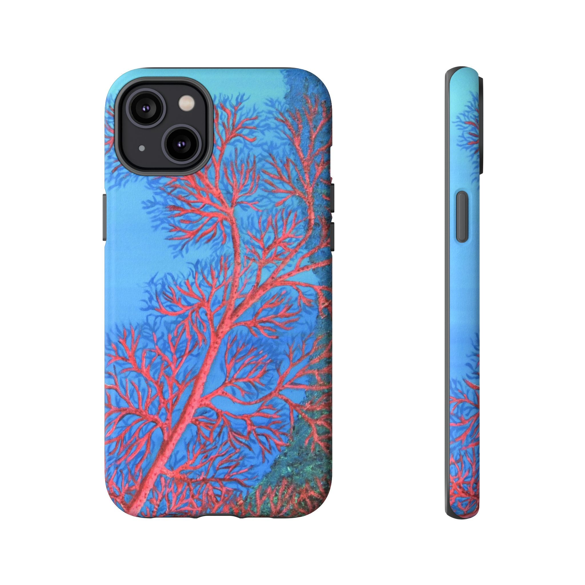 Coral Reef Phone Case — Vibrant Red Sea Fan on Ocean Blue Tough Case