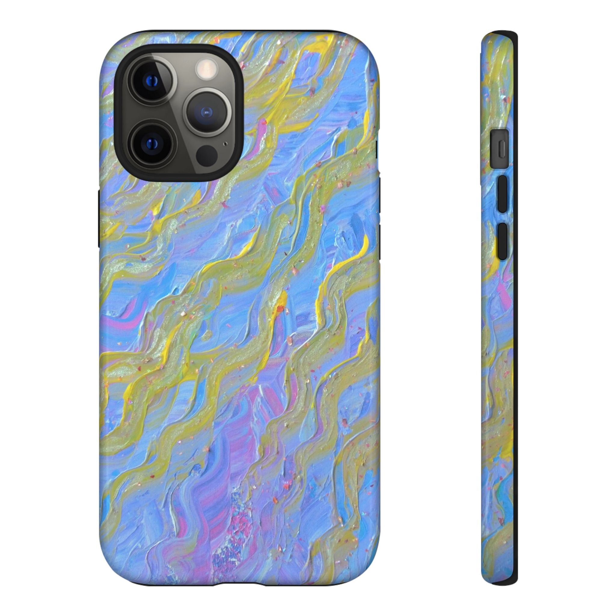 Pastel Marble Tough Phone Case — Blue & Gold Abstract Protective Cover