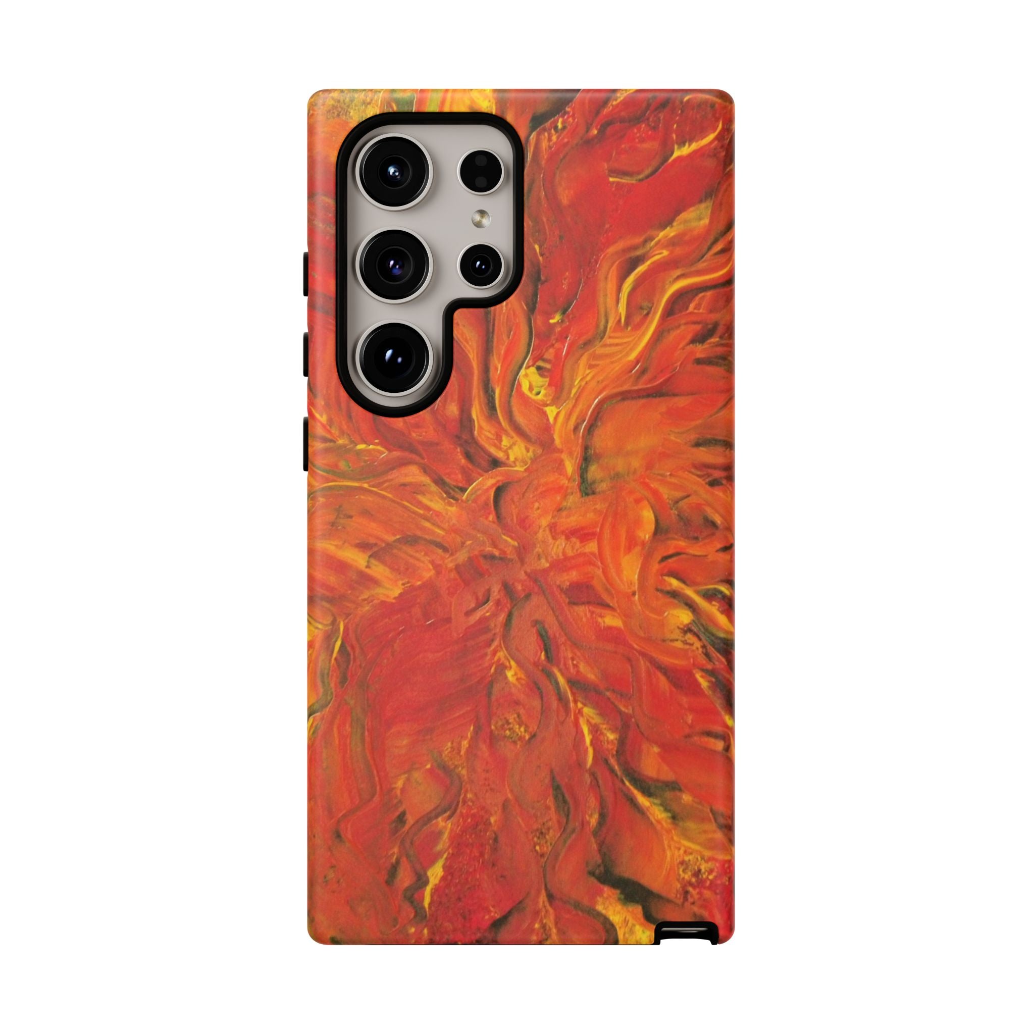 Flame Swirl Tough Phone Case — Abstract Red & Orange Art Protective Cover