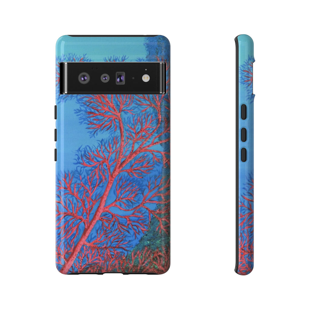 Coral Reef Phone Case — Vibrant Red Sea Fan on Ocean Blue Tough Case