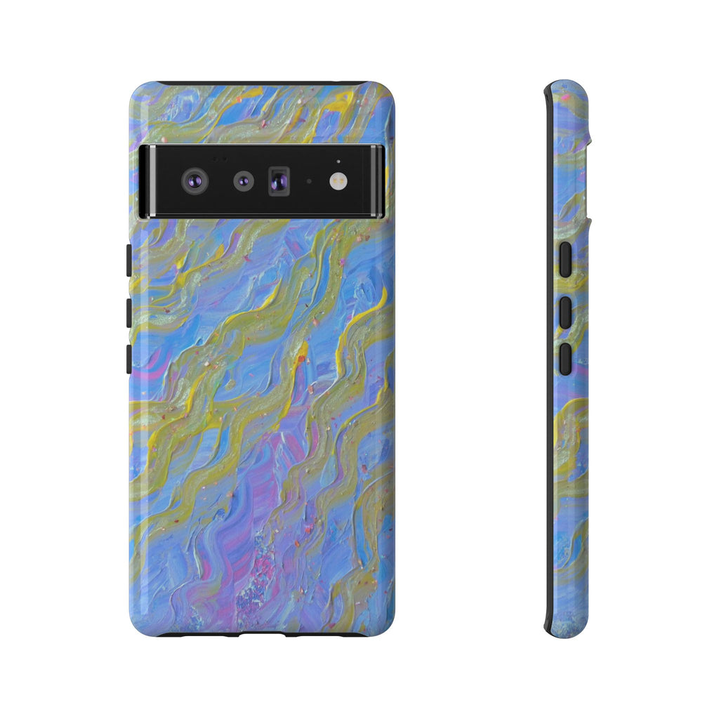 Pastel Marble Tough Phone Case — Blue & Gold Abstract Protective Cover