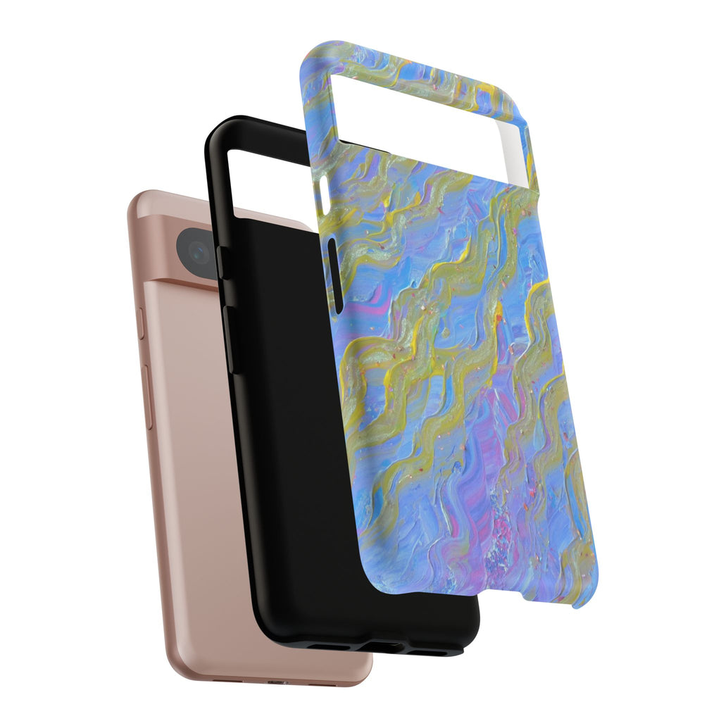 Pastel Marble Tough Phone Case — Blue & Gold Abstract Protective Cover