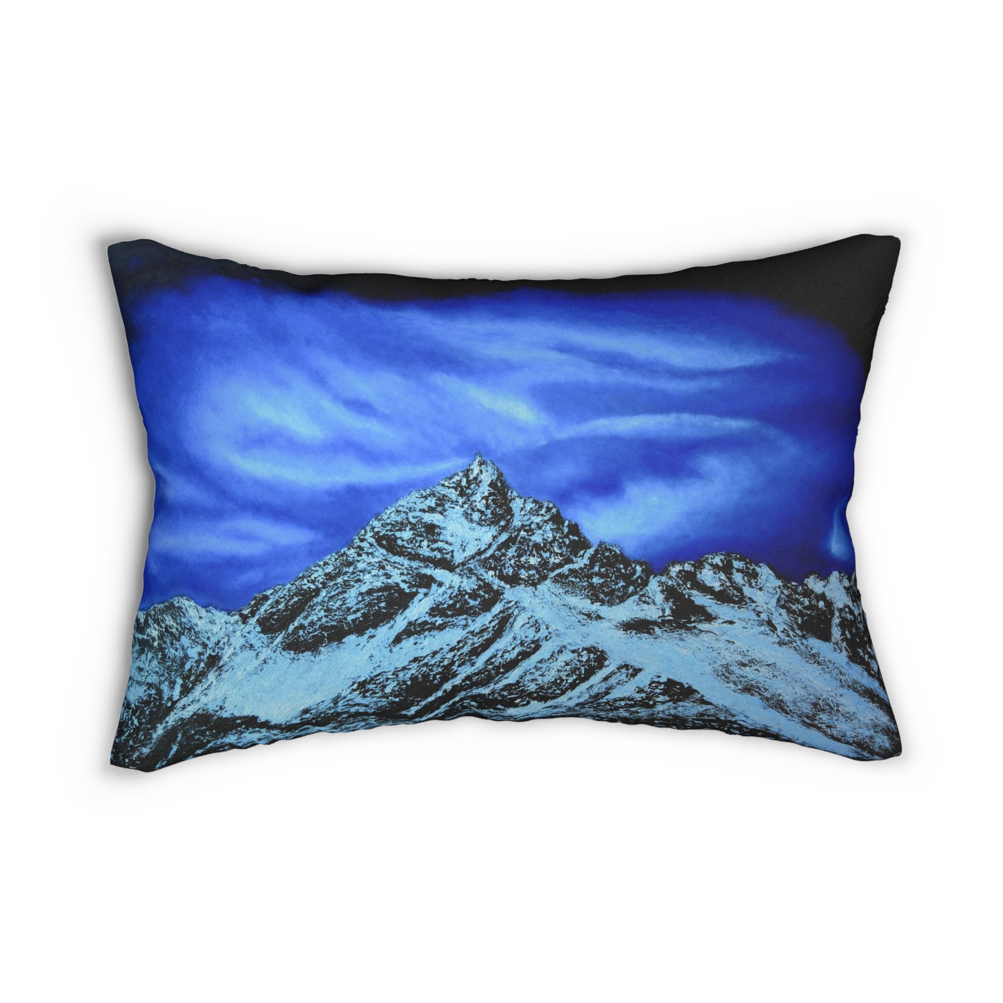 Mountain Night Lumbar Pillow — Blue Snow Peak Decorative Pillow