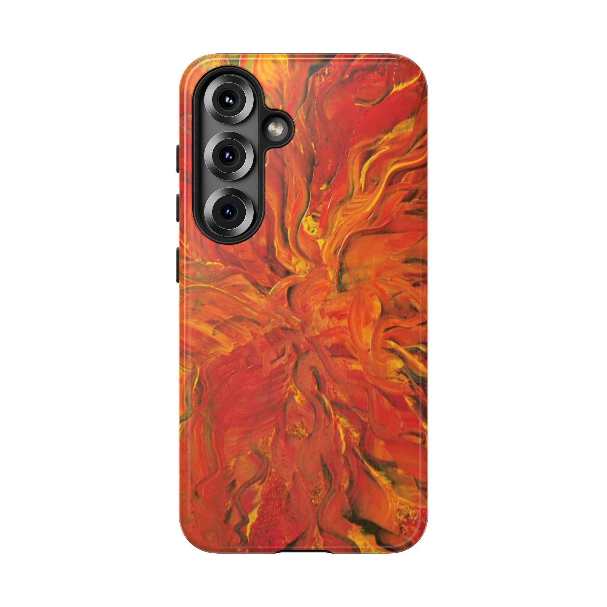 Flame Swirl Tough Phone Case — Abstract Red & Orange Art Protective Cover