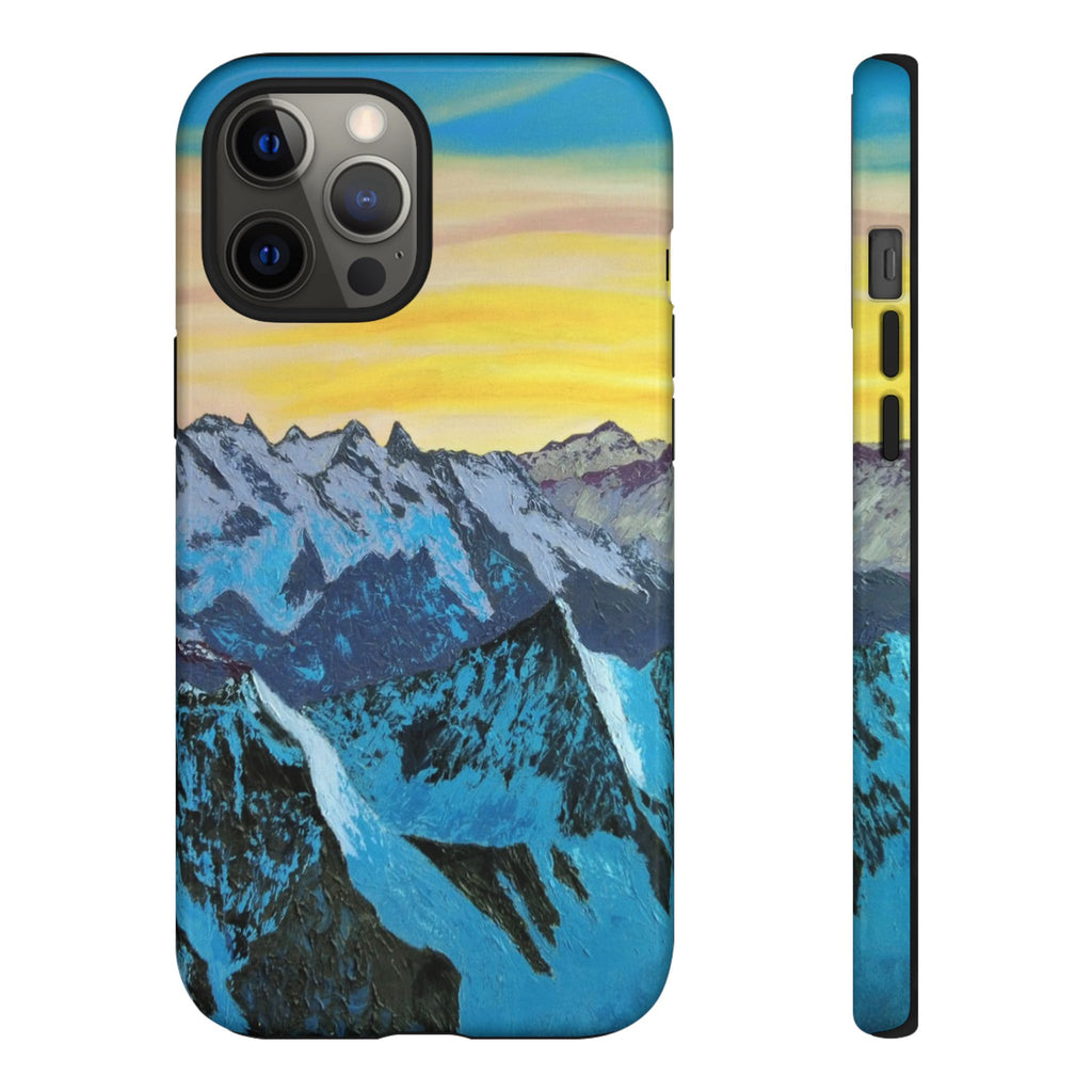 Mountain Sunset Phone Case — Protective Tough Case with Scenic Blue Peaks Design