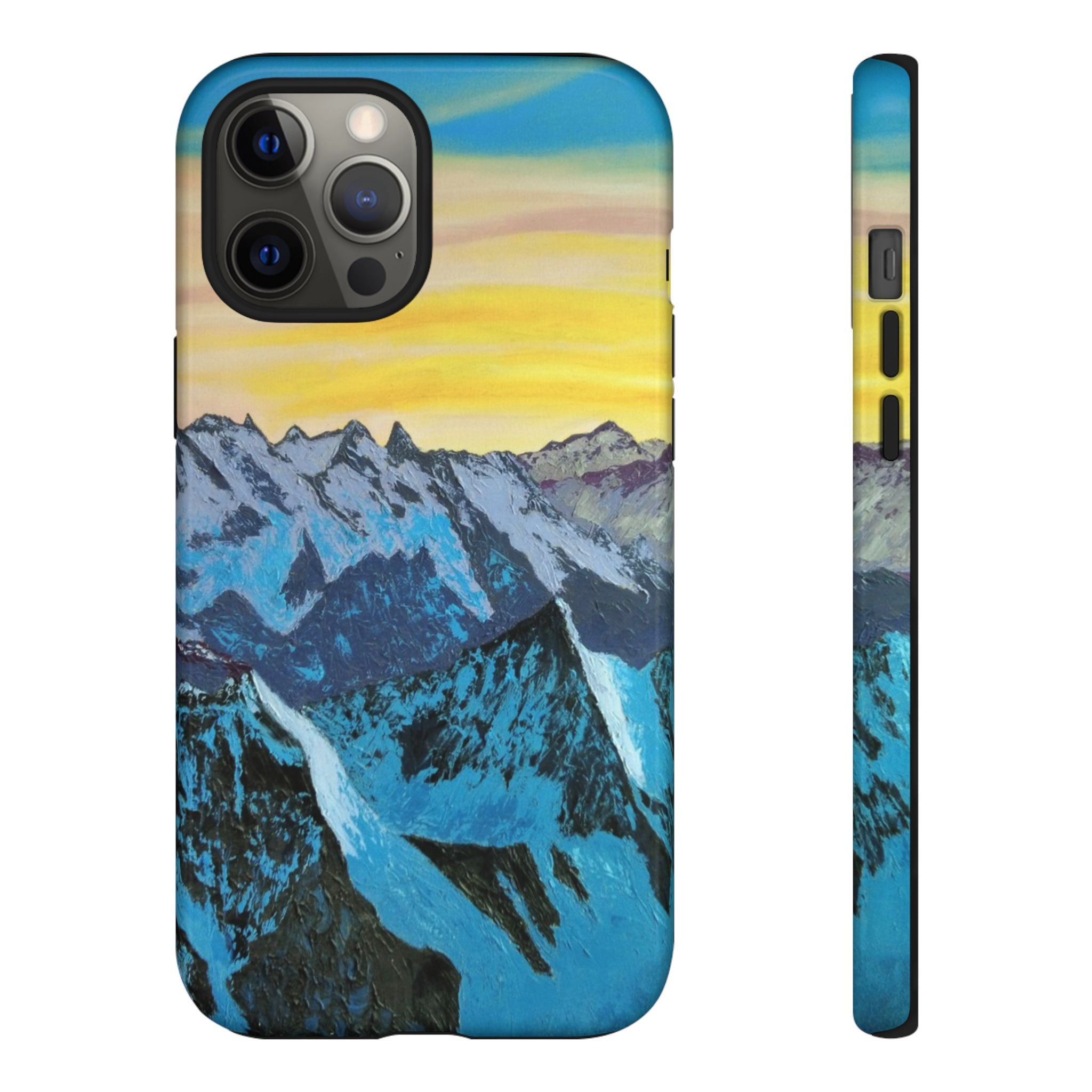 Mountain Sunset Phone Case — Protective Tough Case with Scenic Blue Peaks Design