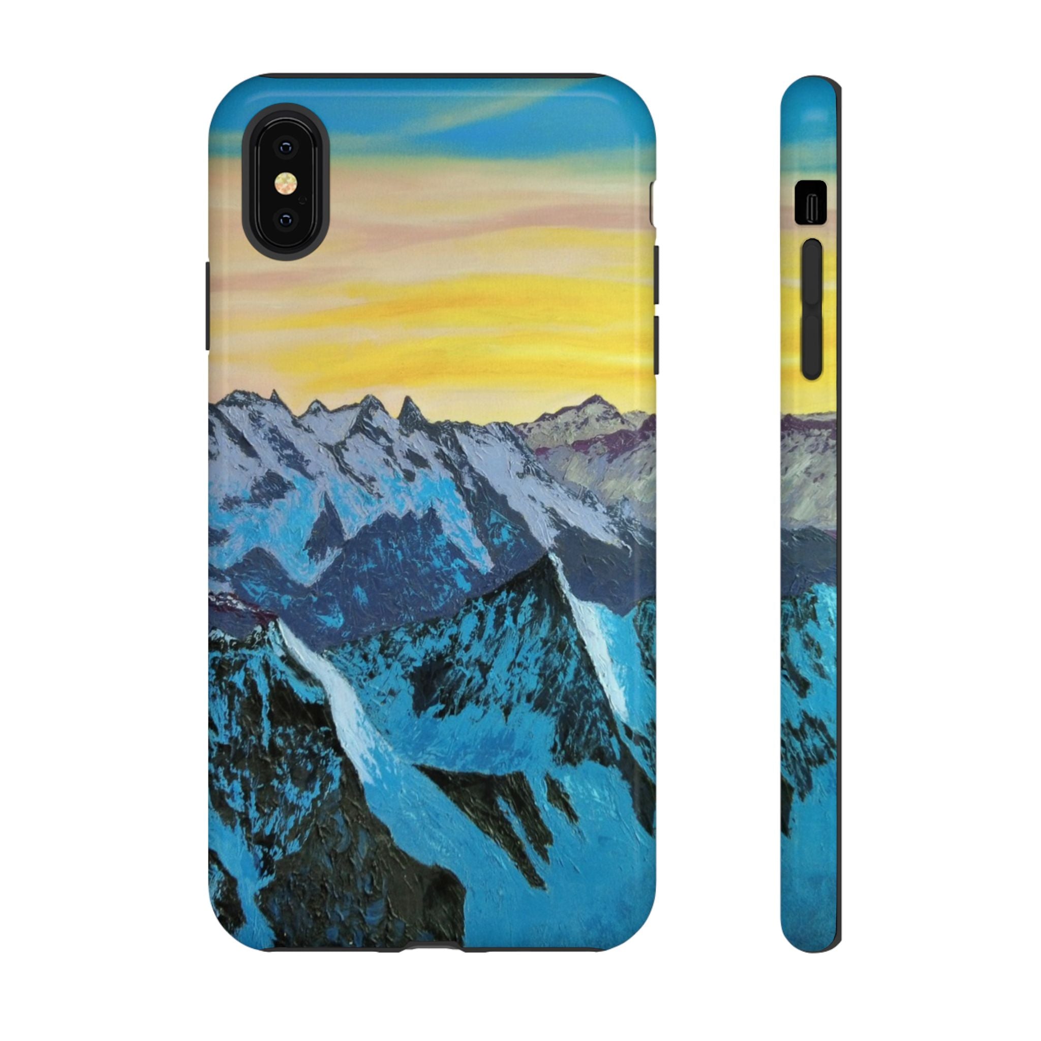 Mountain Sunset Phone Case — Protective Tough Case with Scenic Blue Peaks Design