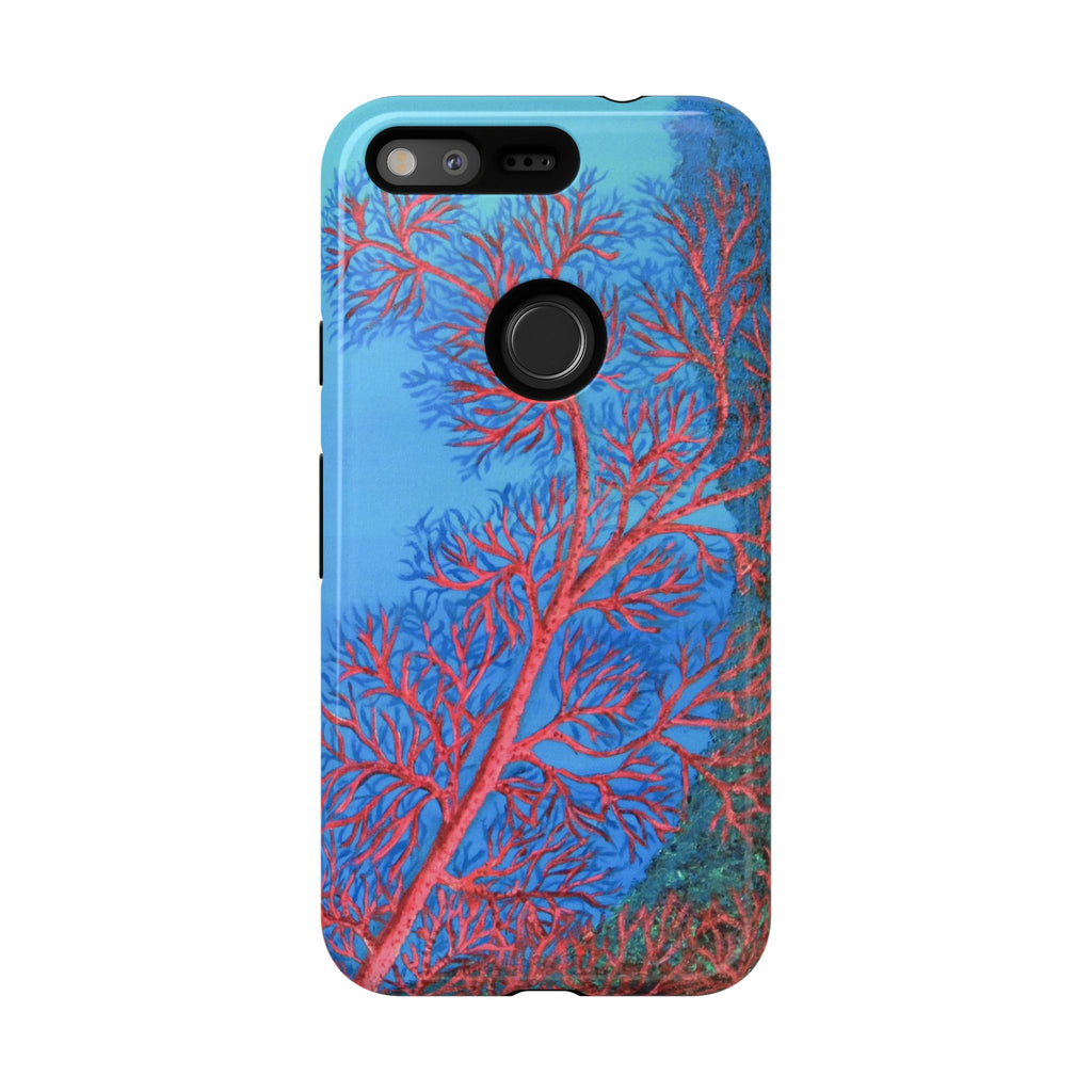 Coral Reef Phone Case — Vibrant Red Sea Fan on Ocean Blue Tough Case