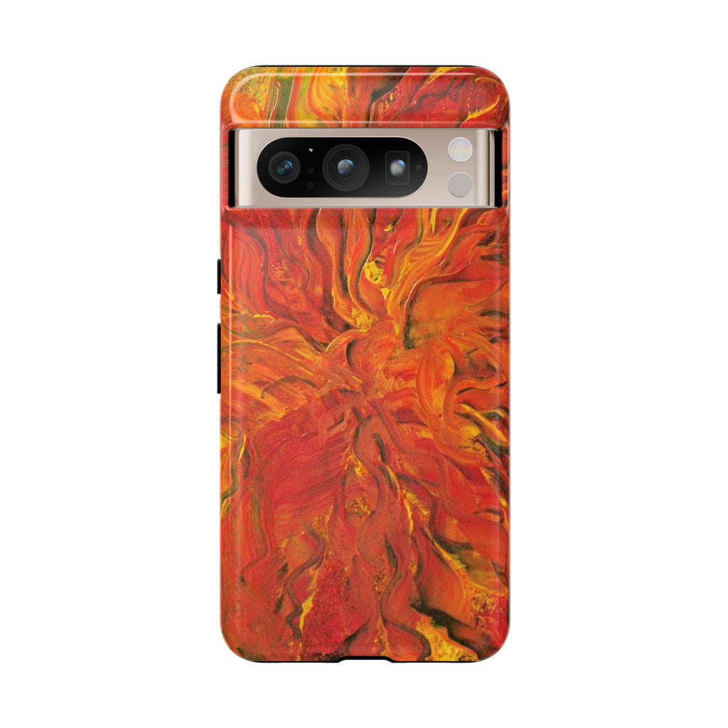 Flame Swirl Tough Phone Case — Abstract Red & Orange Art Protective Cover