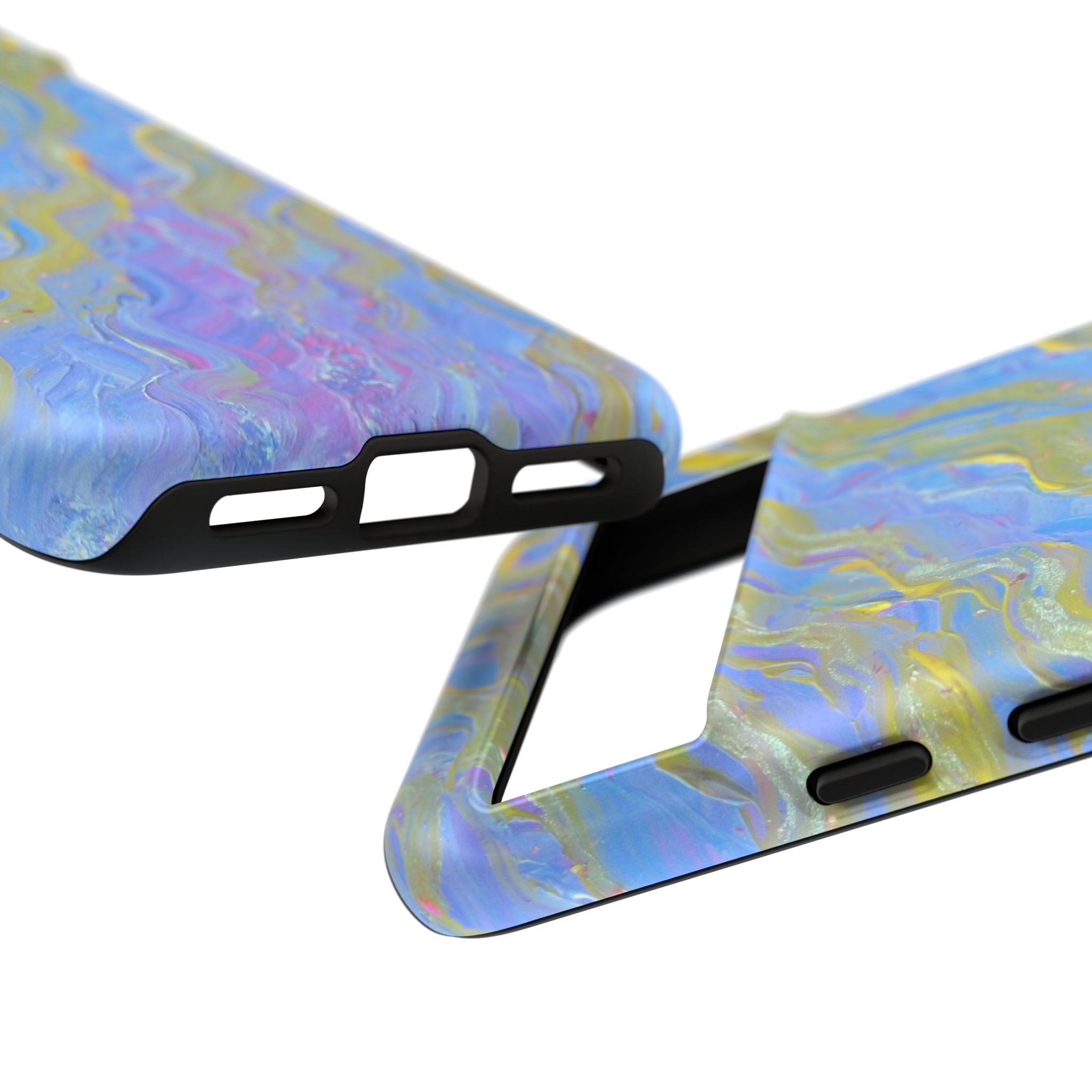 Pastel Marble Tough Phone Case — Blue & Gold Abstract Protective Cover