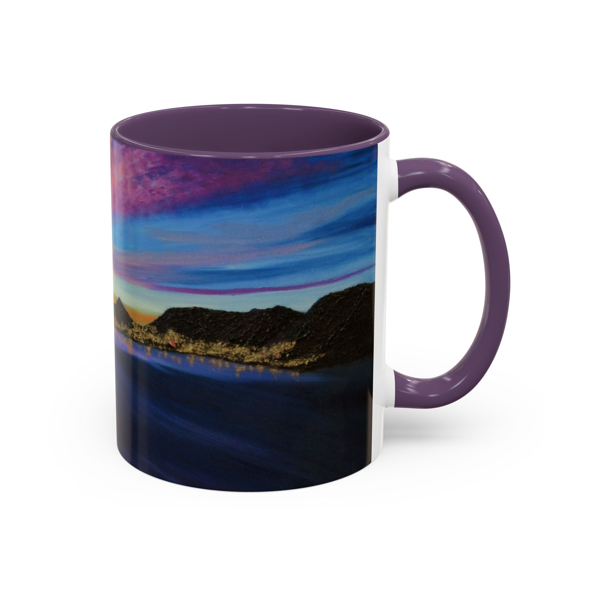 Scenic Sunrise Accent Coffee Mug – Pink Interior Lake Landscape (11/15oz)