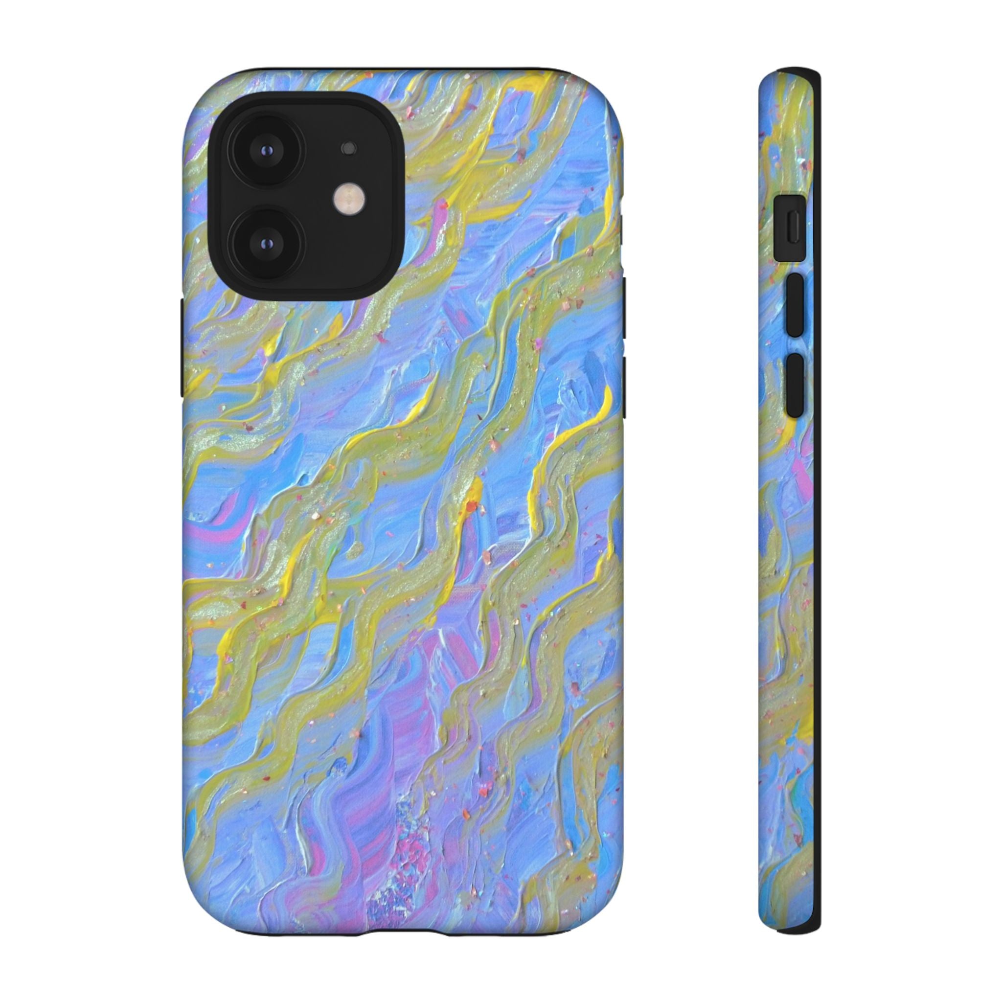 Pastel Marble Tough Phone Case — Blue & Gold Abstract Protective Cover