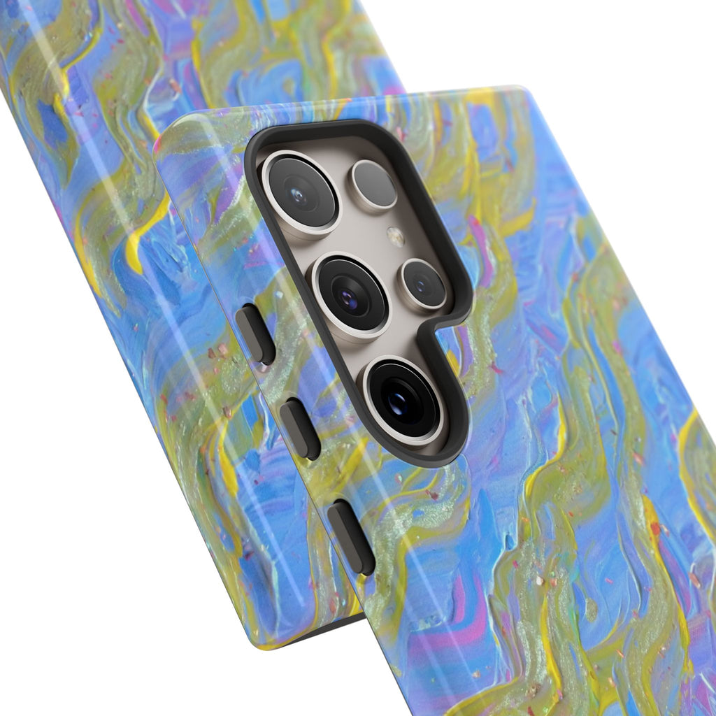 Pastel Marble Tough Phone Case — Blue & Gold Abstract Protective Cover