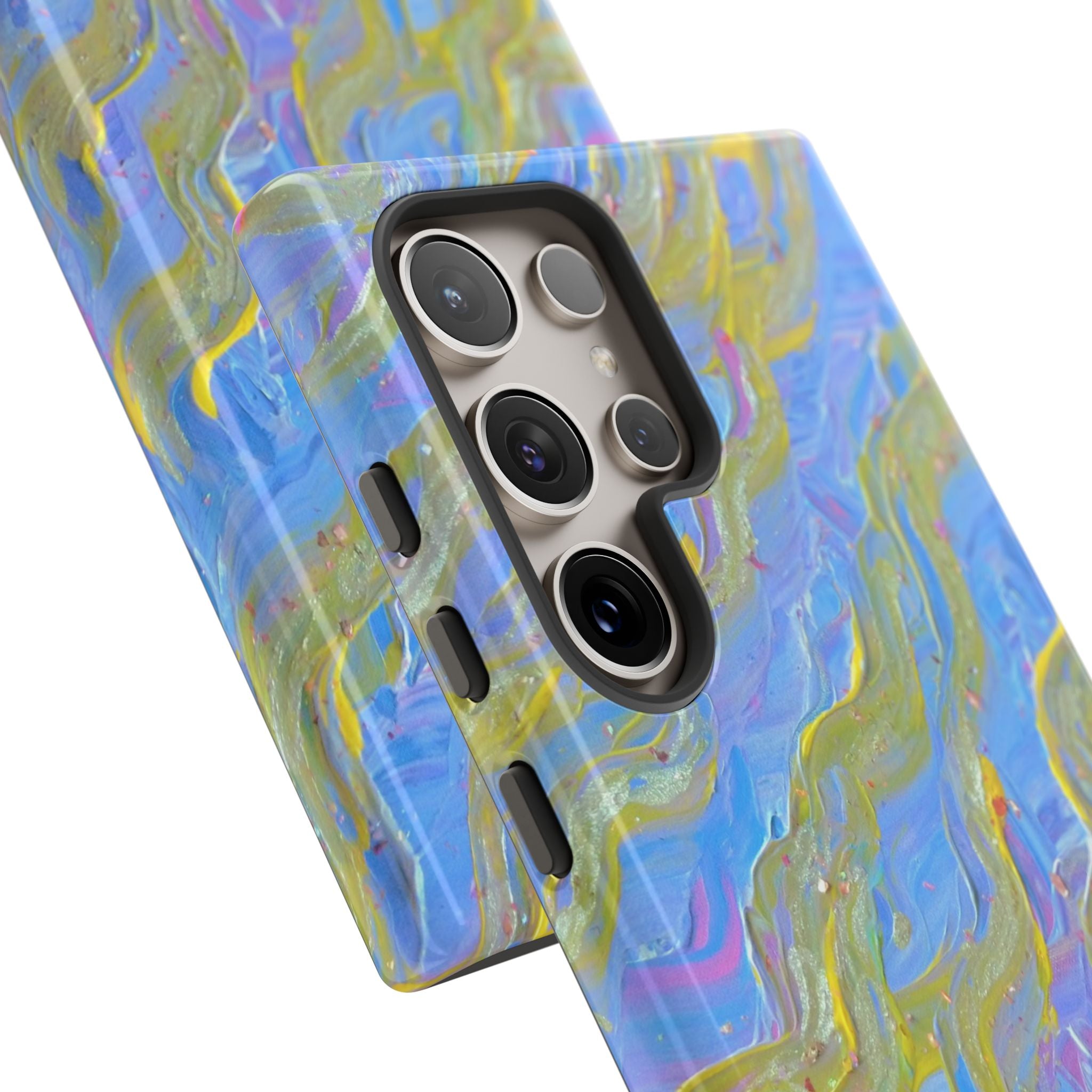 Pastel Marble Tough Phone Case — Blue & Gold Abstract Protective Cover
