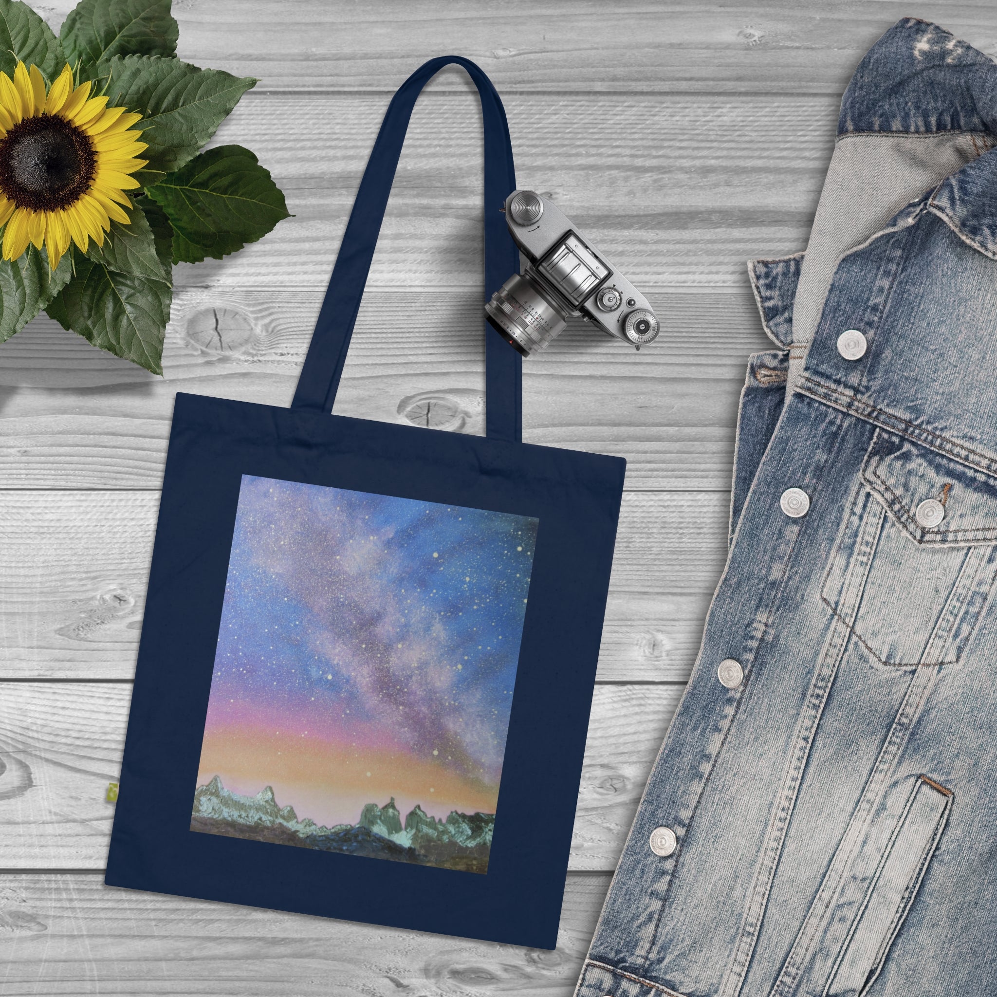 Milky Way Night Sky Tote Bag — Celestial Galaxy Canvas Grocery Tote