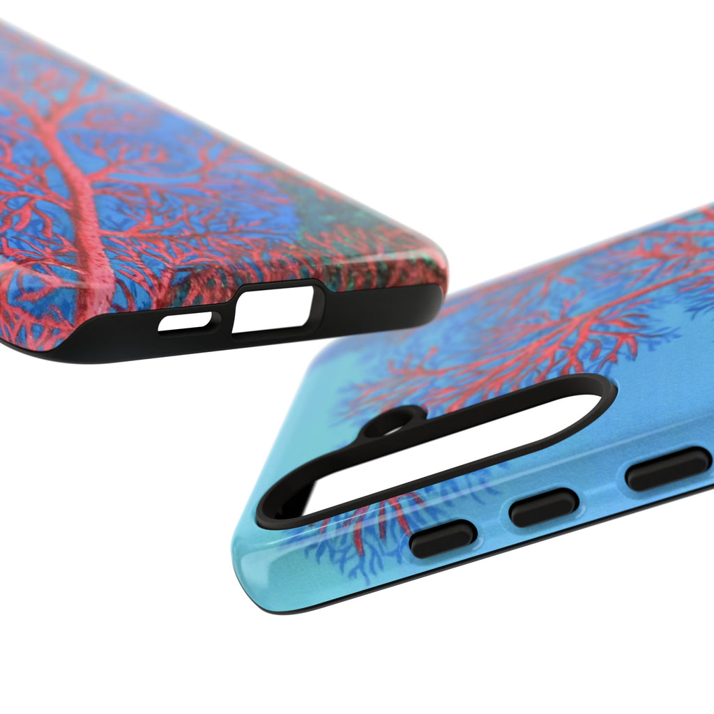 Coral Reef Phone Case — Vibrant Red Sea Fan on Ocean Blue Tough Case
