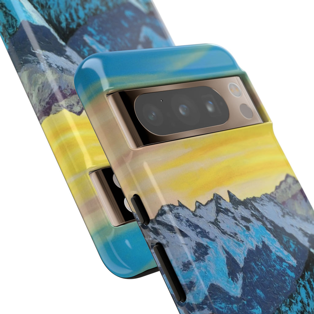 Mountain Sunset Phone Case — Protective Tough Case with Scenic Blue Peaks Design