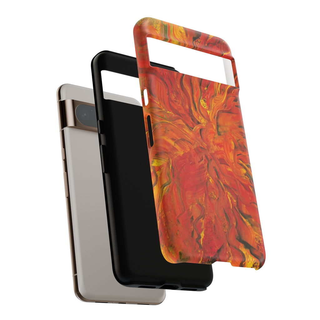Flame Swirl Tough Phone Case — Abstract Red & Orange Art Protective Cover