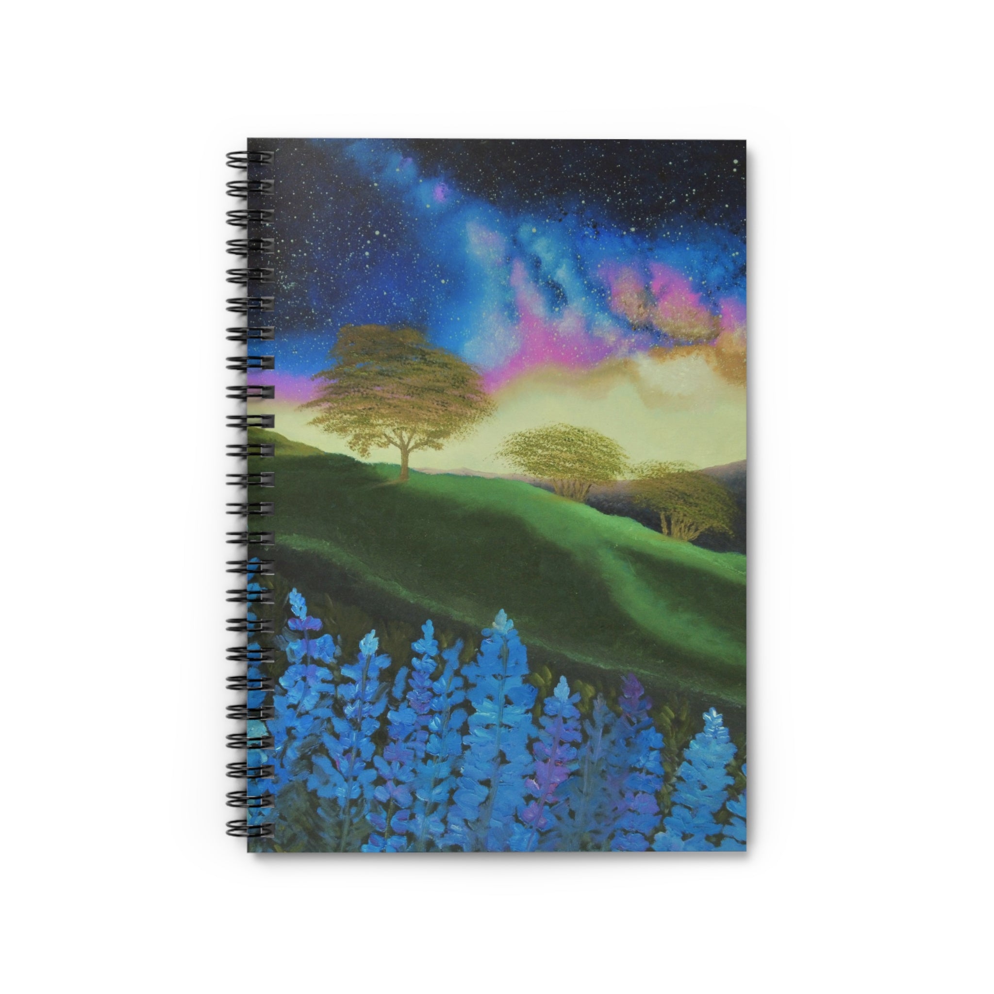 Aurora Meadow Spiral Notebook — Ruled Journal with Starry Night Floral Cover