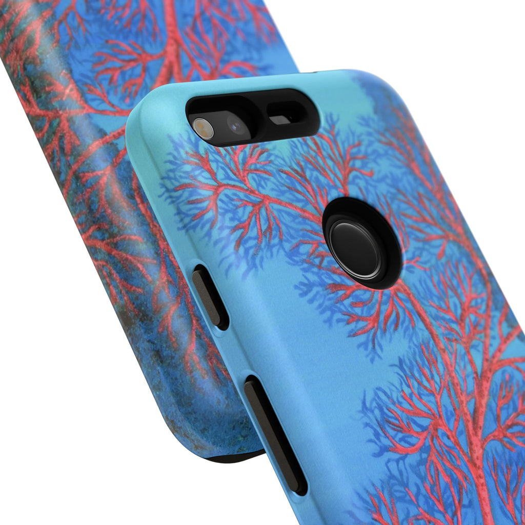 Coral Reef Phone Case — Vibrant Red Sea Fan on Ocean Blue Tough Case