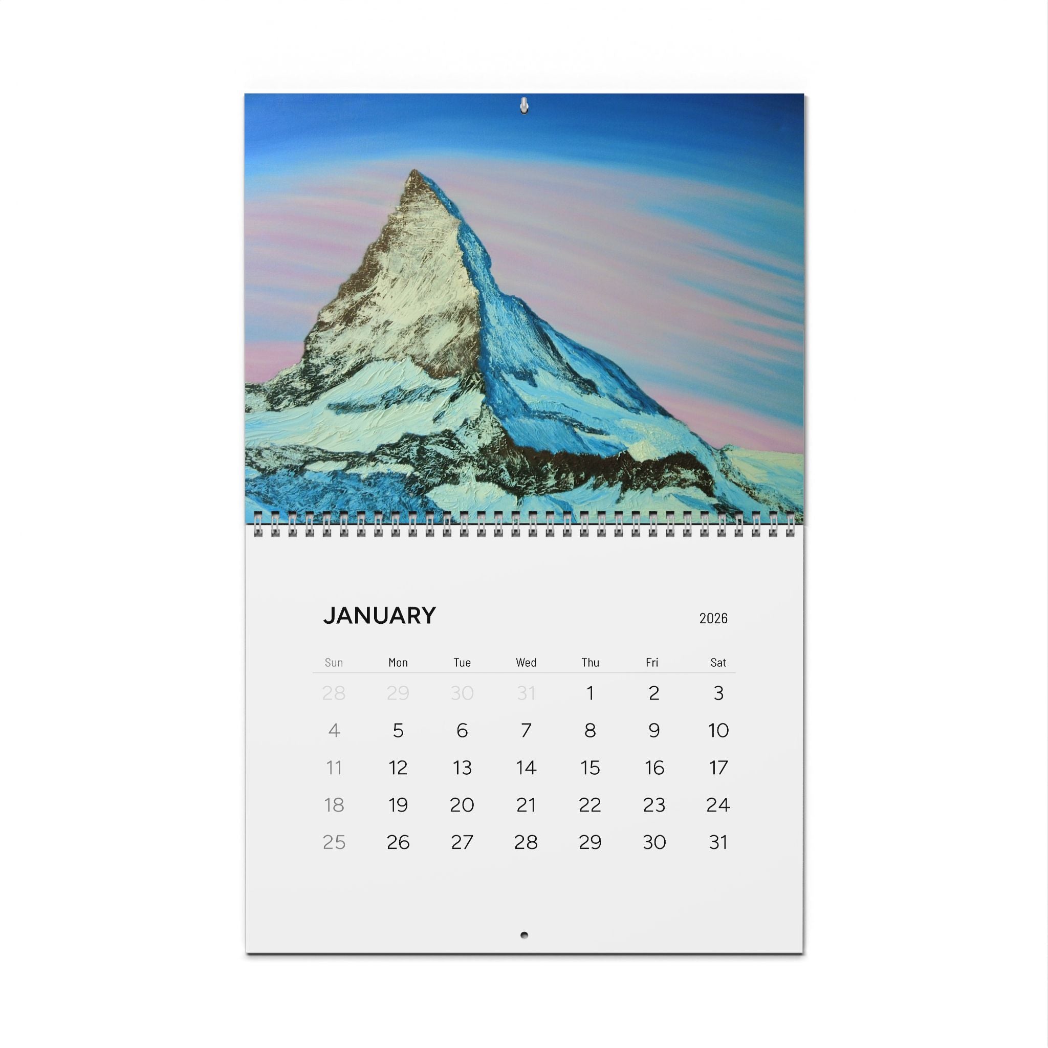 2026 Minimal Pink Wall Calendar — Monthly Grid Calendar for Home & Office