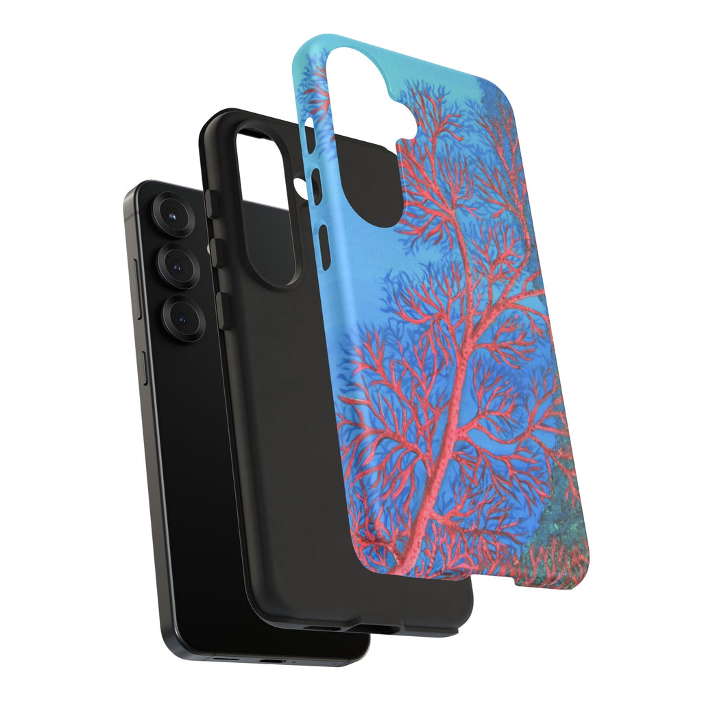 Coral Reef Phone Case — Vibrant Red Sea Fan on Ocean Blue Tough Case